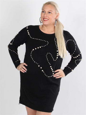 Giogia - Sort blød strik bluse med hvide perler