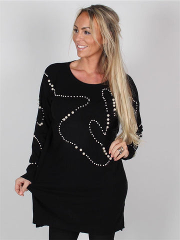 Giogia - Sort blød strik bluse med hvide perler