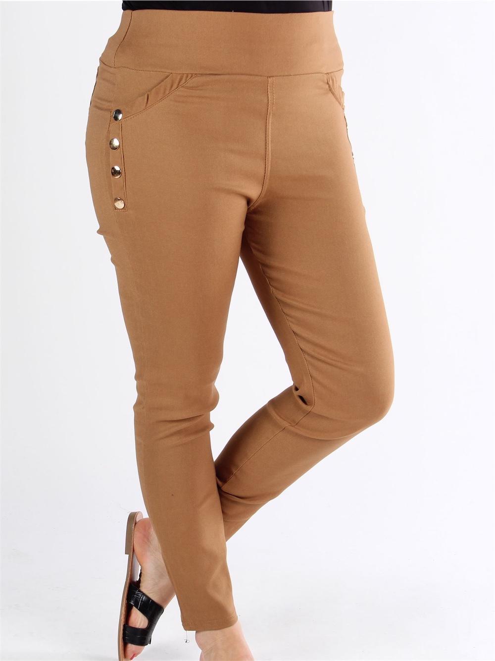 Gravity - Armygrønne jeggings med guld pynteknapper