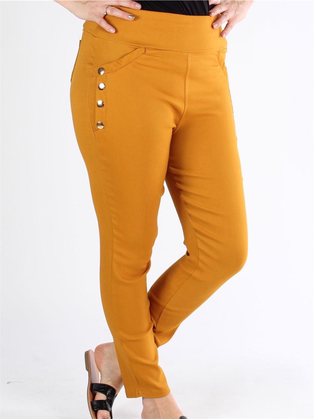 Gravity - Armygrønne jeggings med guld pynteknapper