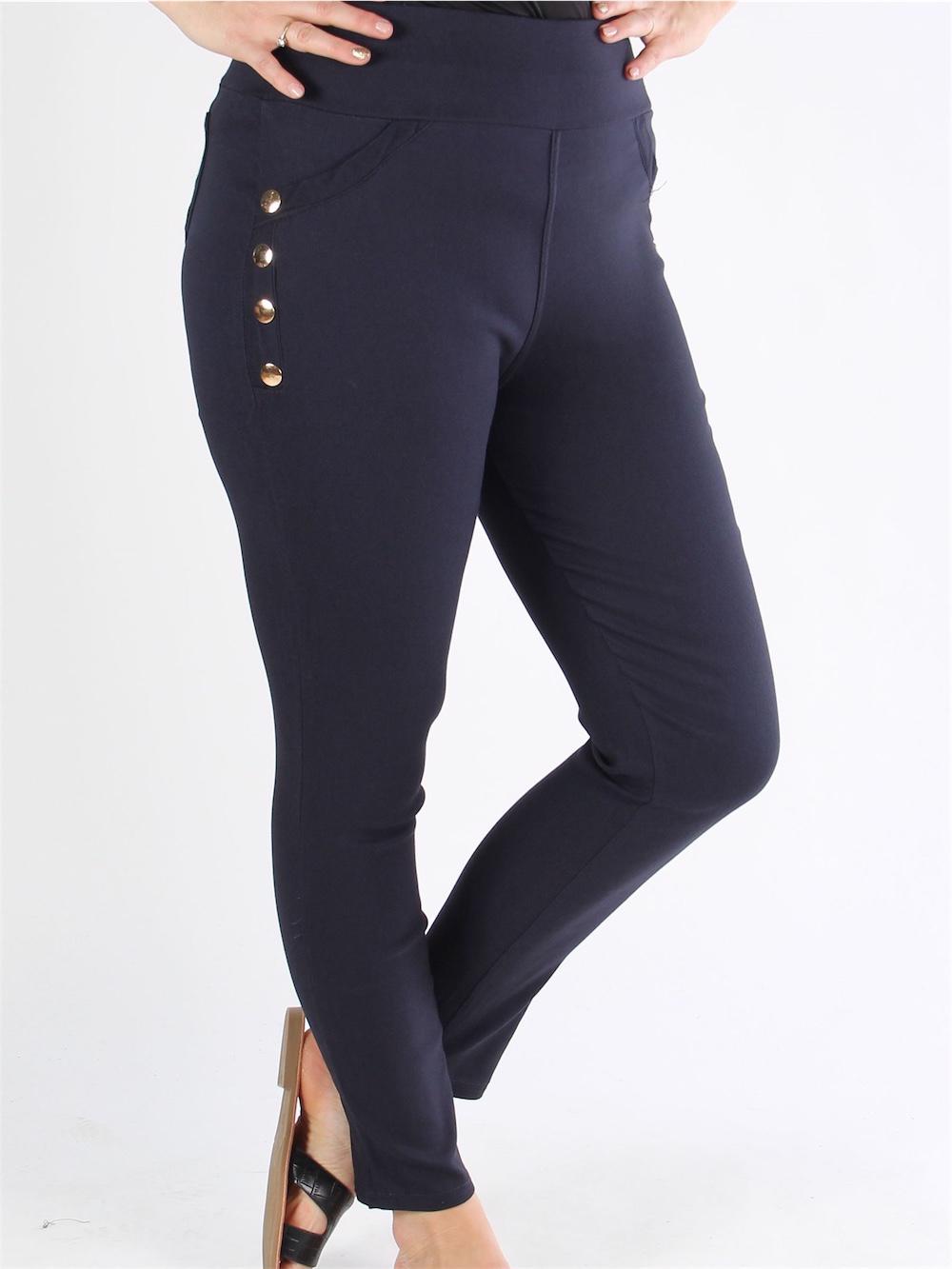 Gravity - Armygrønne jeggings med guld pynteknapper