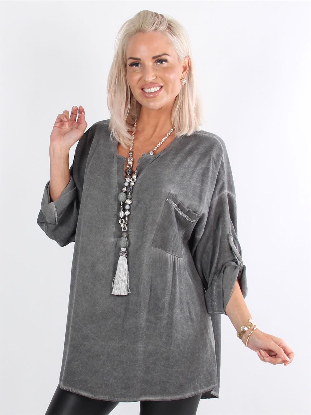 Hamine - Armygrøn skjorte med lomme og glimmertråde