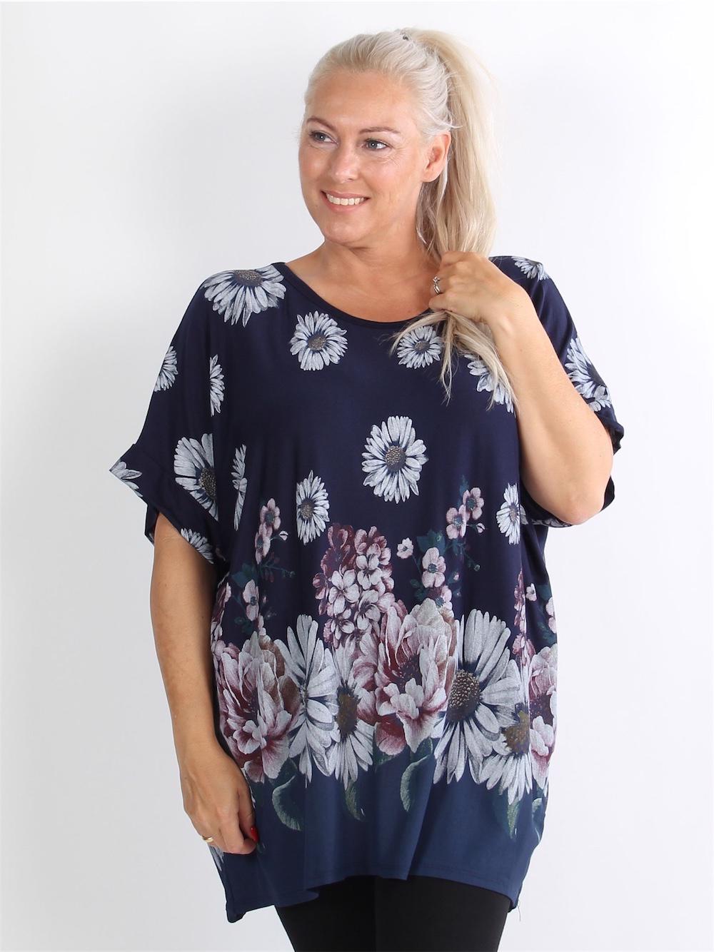 Hanna - Sort t-shirt med store marguerit blomster