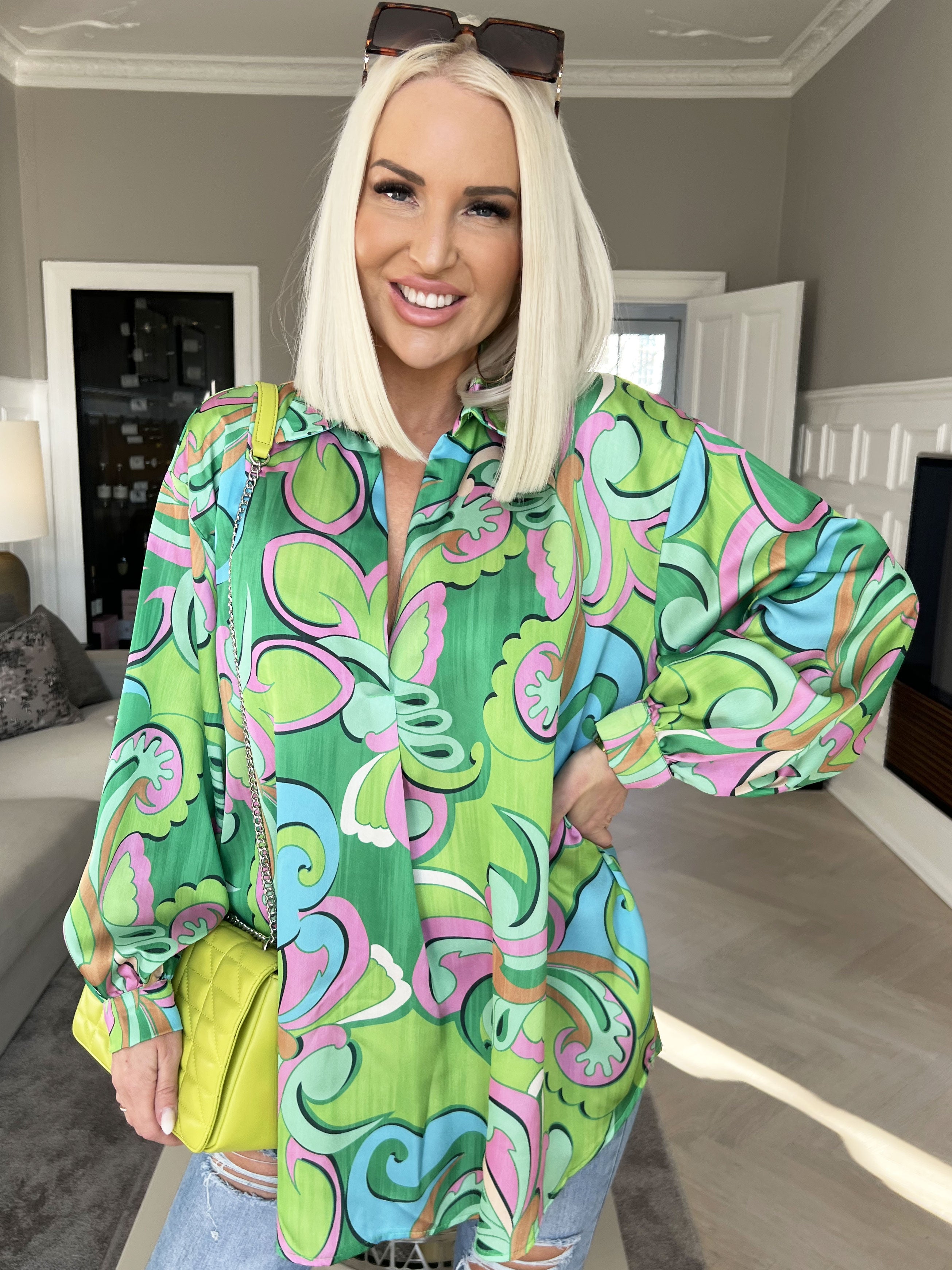 Happy - Flerfarvet skjorte i silkelook