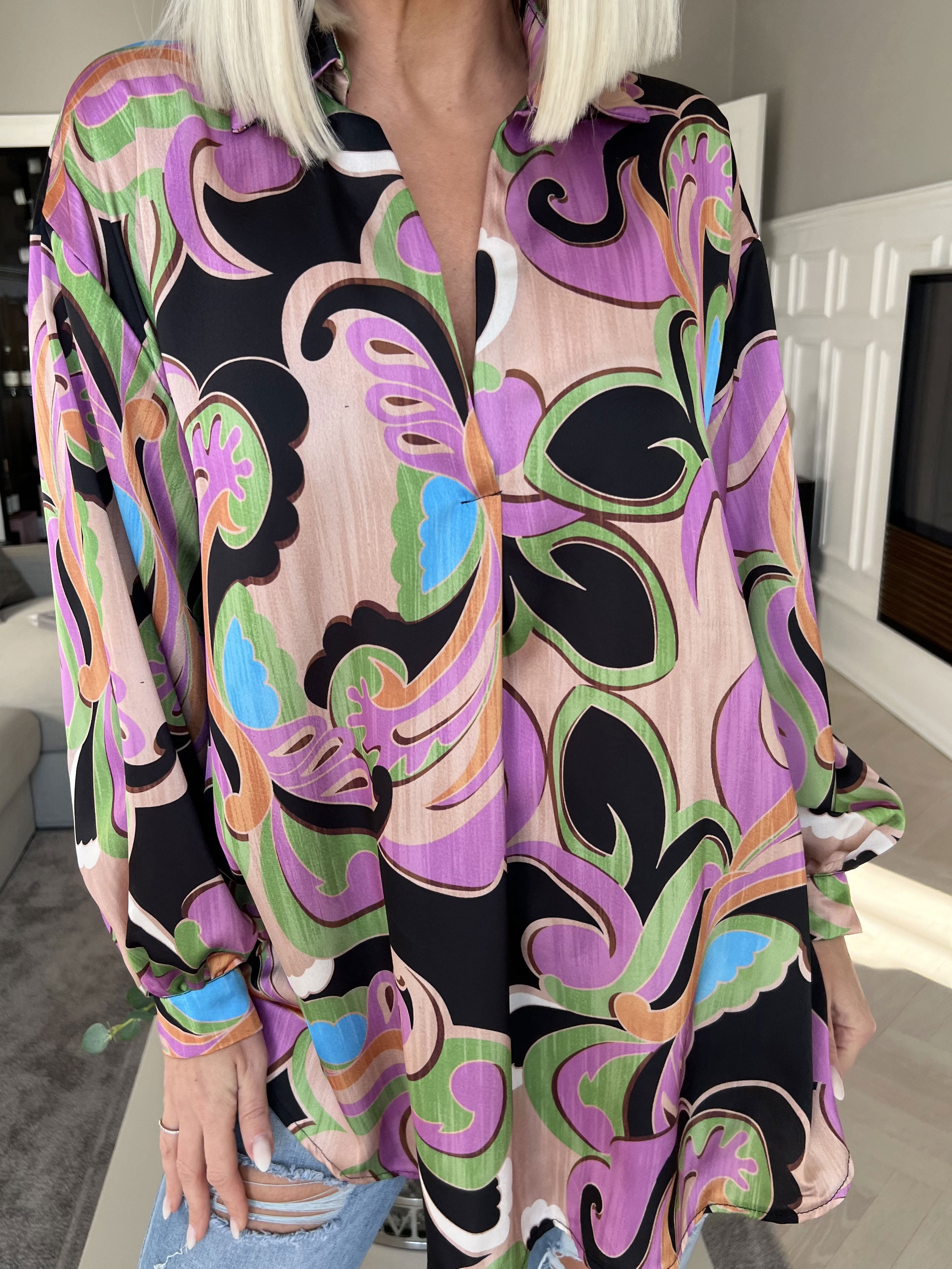 Happy - Flerfarvet skjorte i silkelook