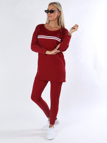 Hilma - Armygrøn joggingsæt i elastisk stof med hvide striber