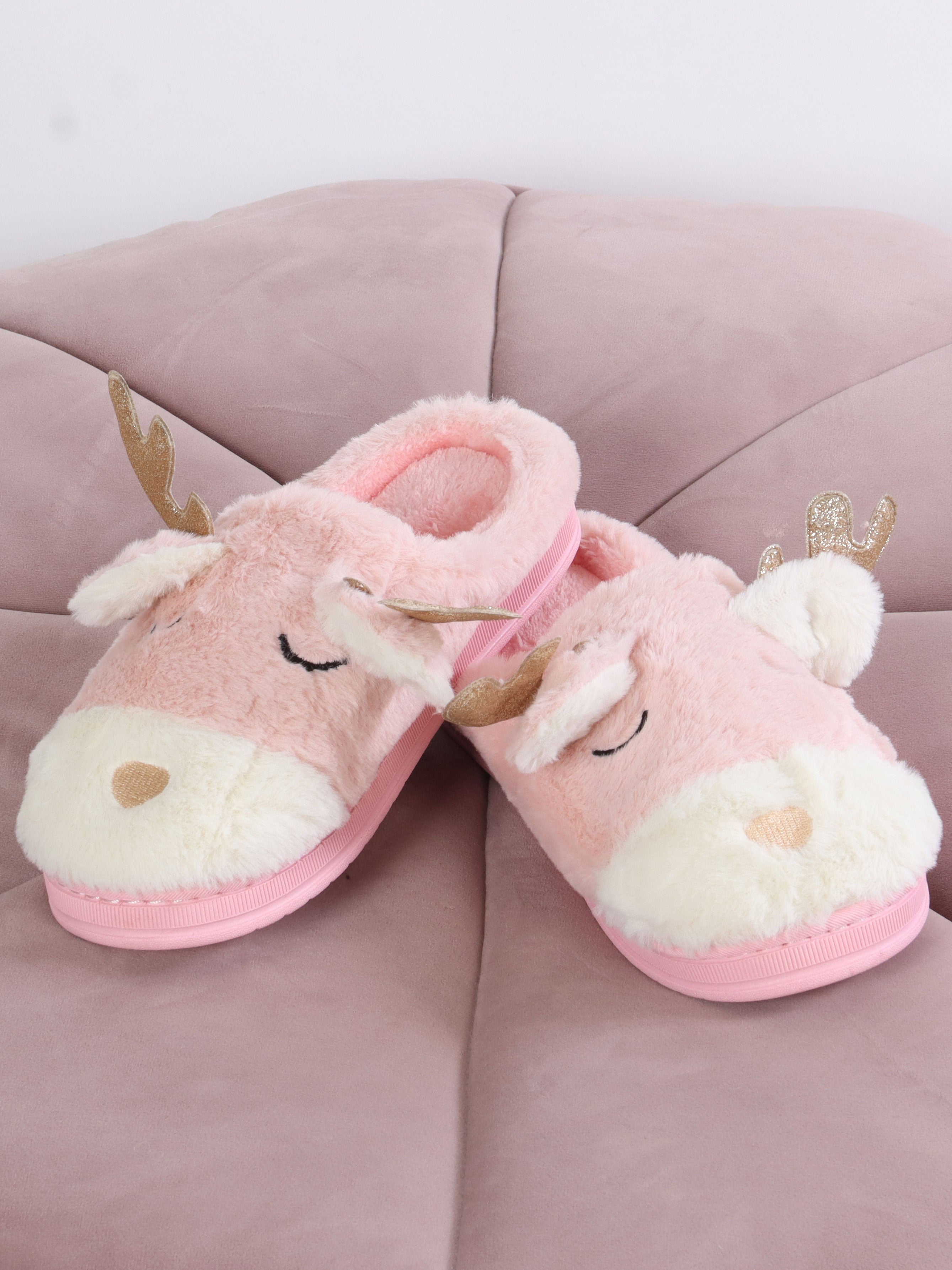 Petra - Bløde rensdyr slippers med guld glimmer