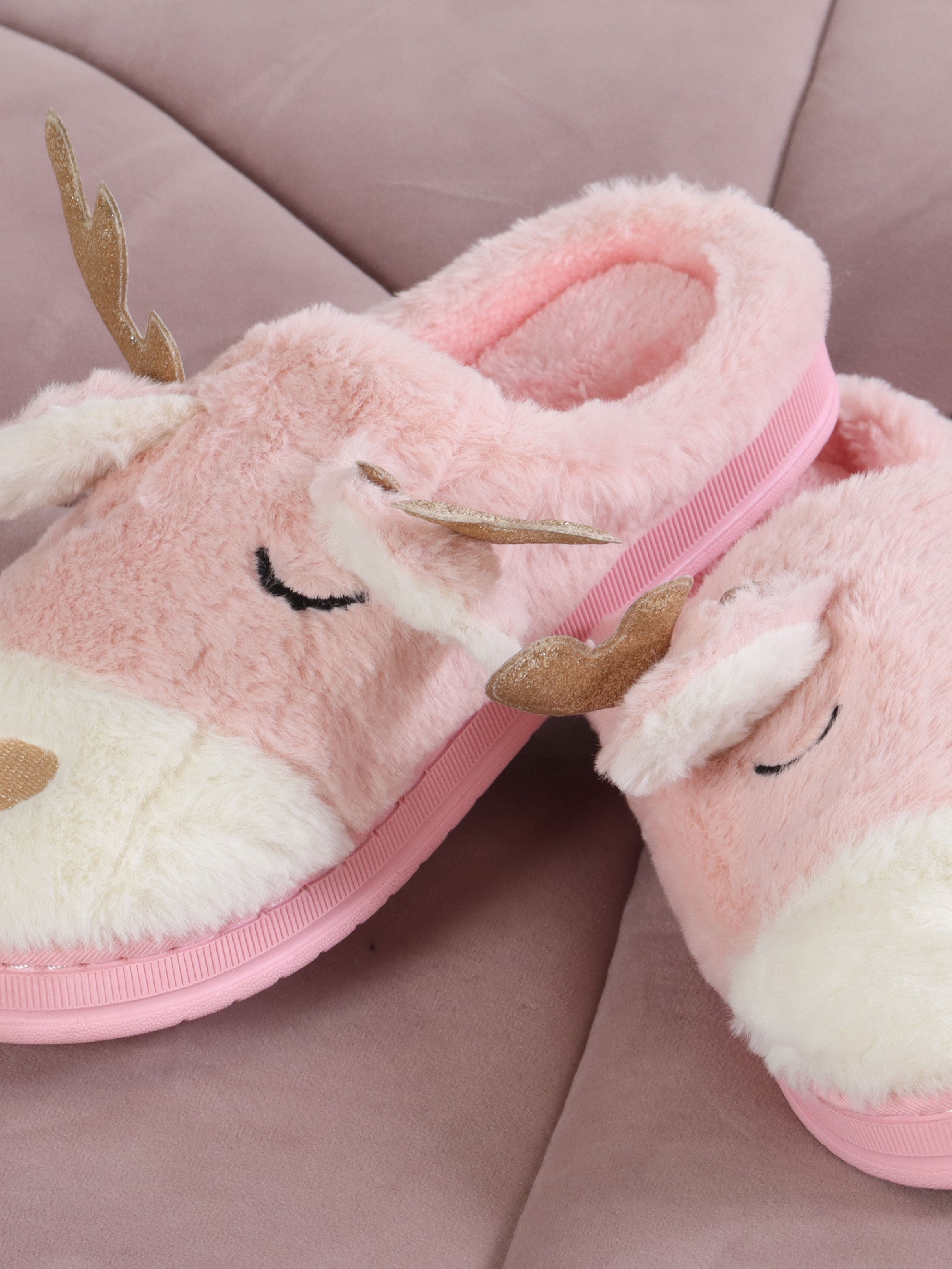 Petra - Bløde rensdyr slippers med guld glimmer