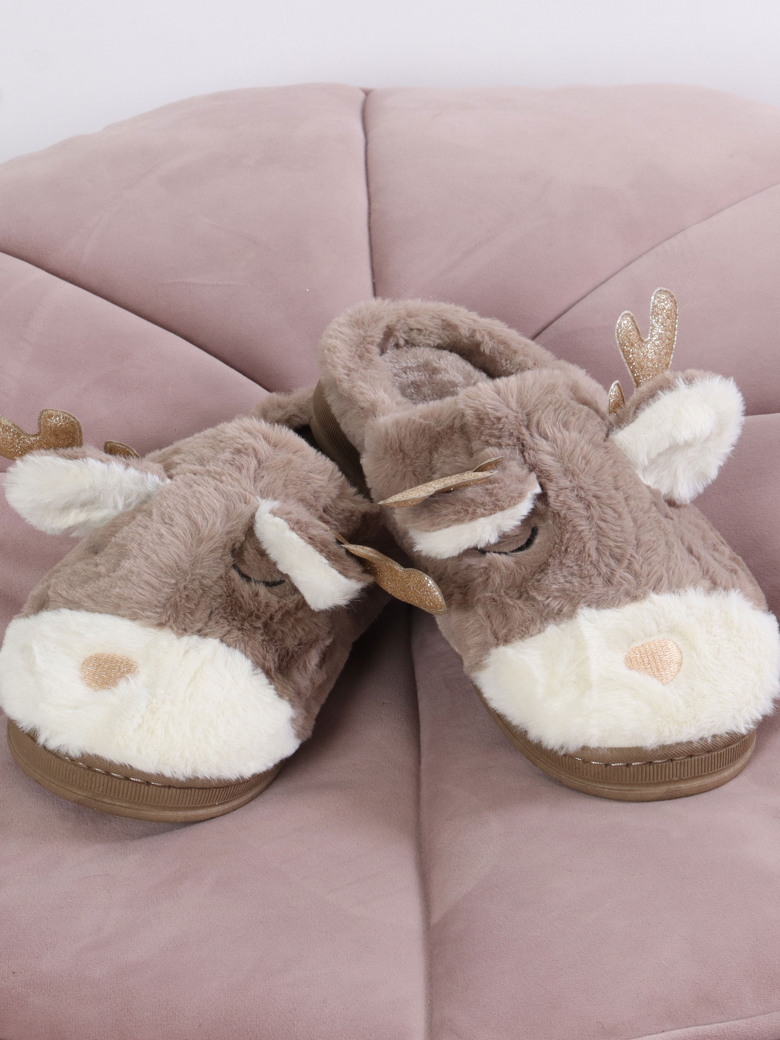 Petra - Bløde rensdyr slippers med guld glimmer