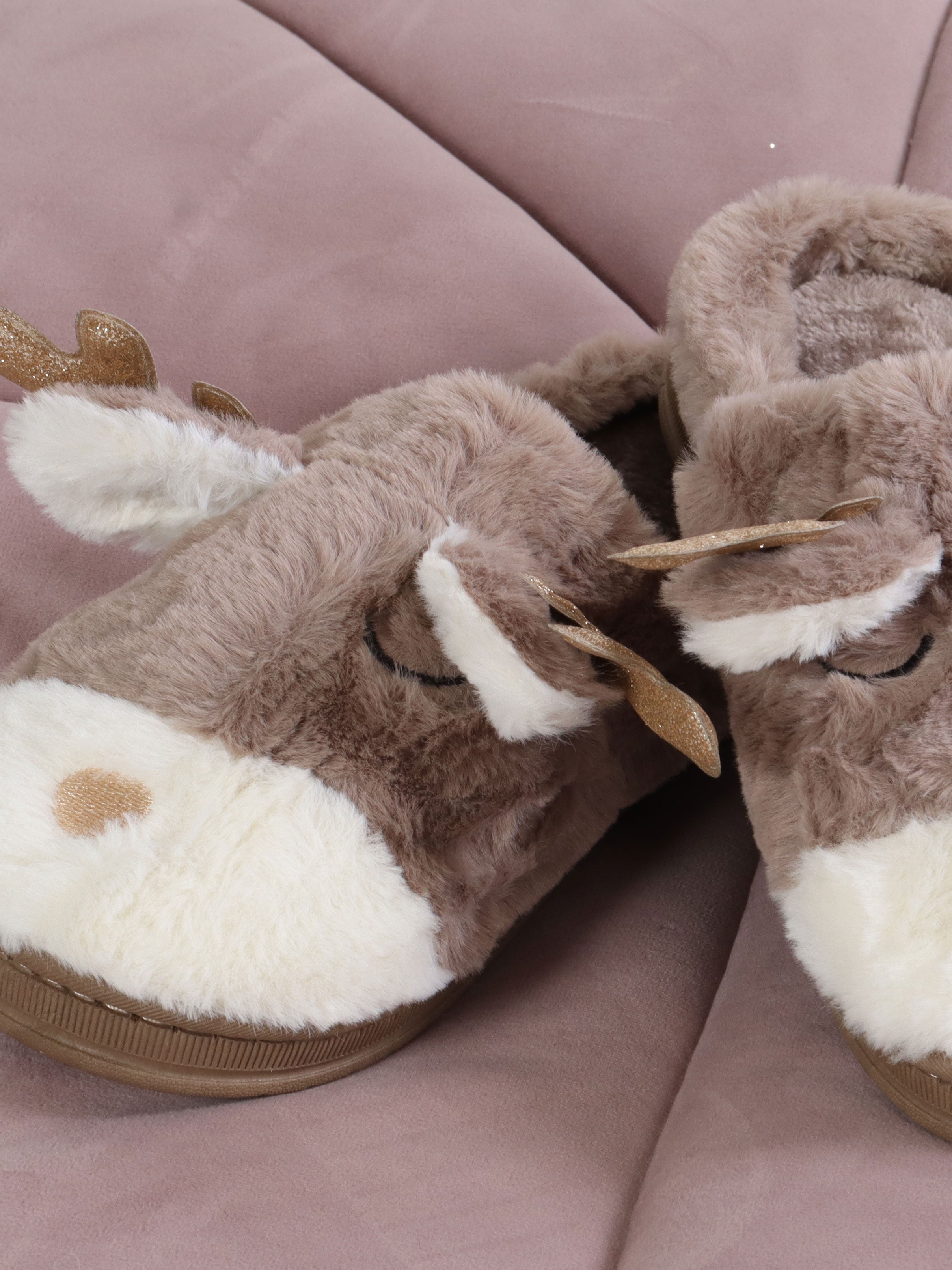 Petra - Bløde rensdyr slippers med guld glimmer