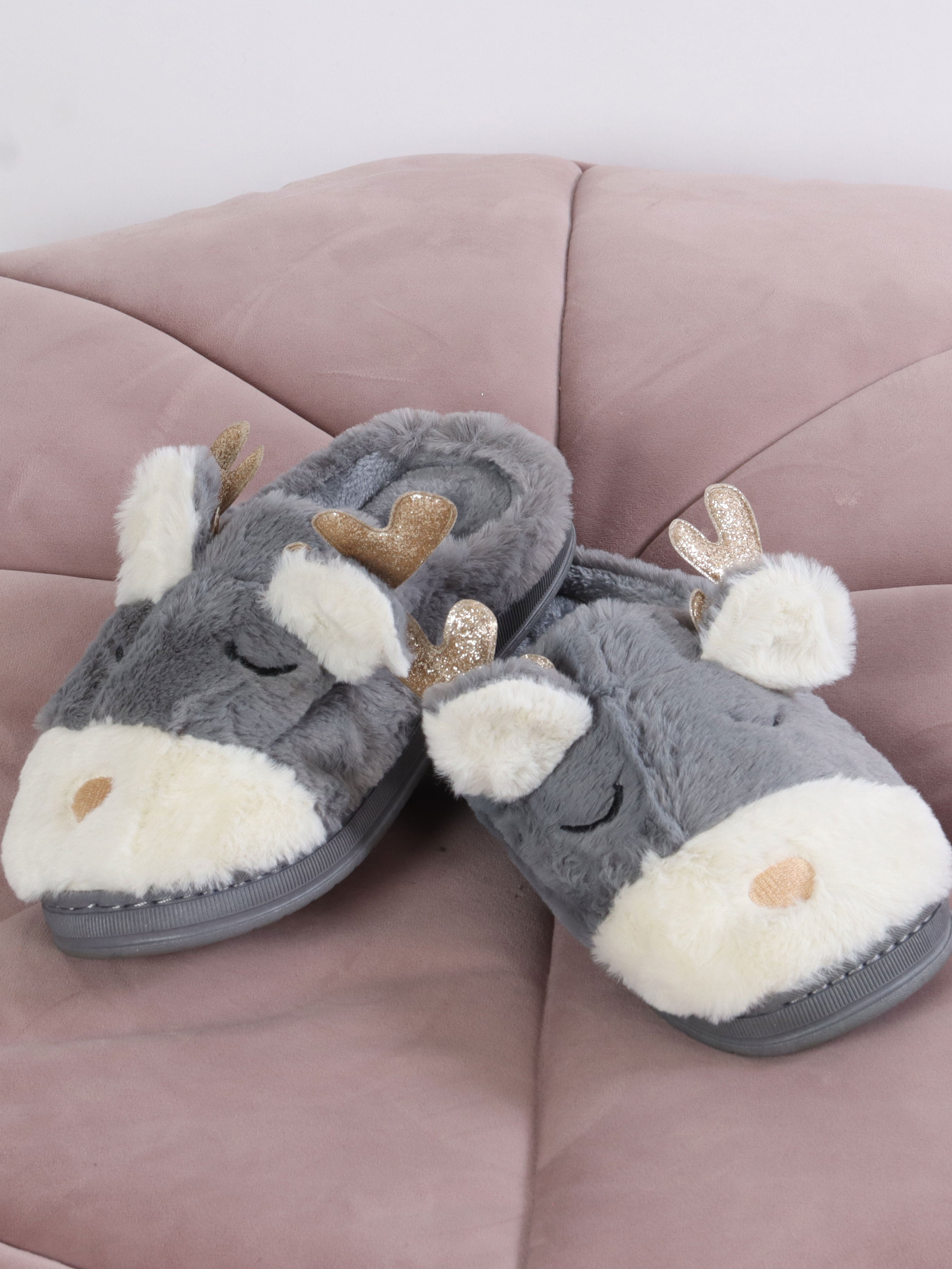 Petra - Bløde rensdyr slippers med guld glimmer