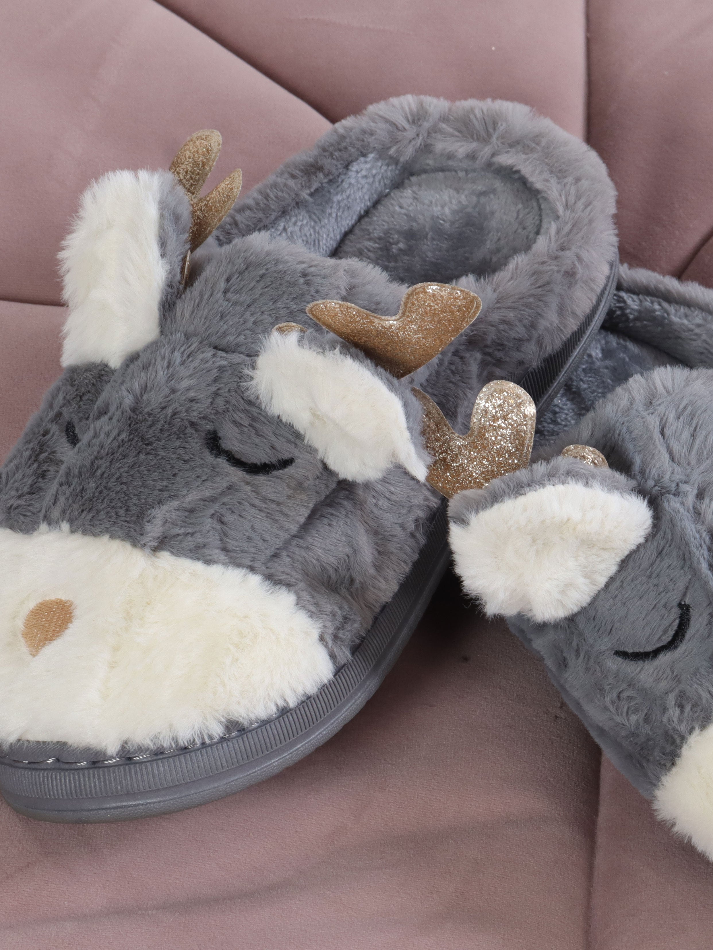 Petra - Bløde rensdyr slippers med guld glimmer