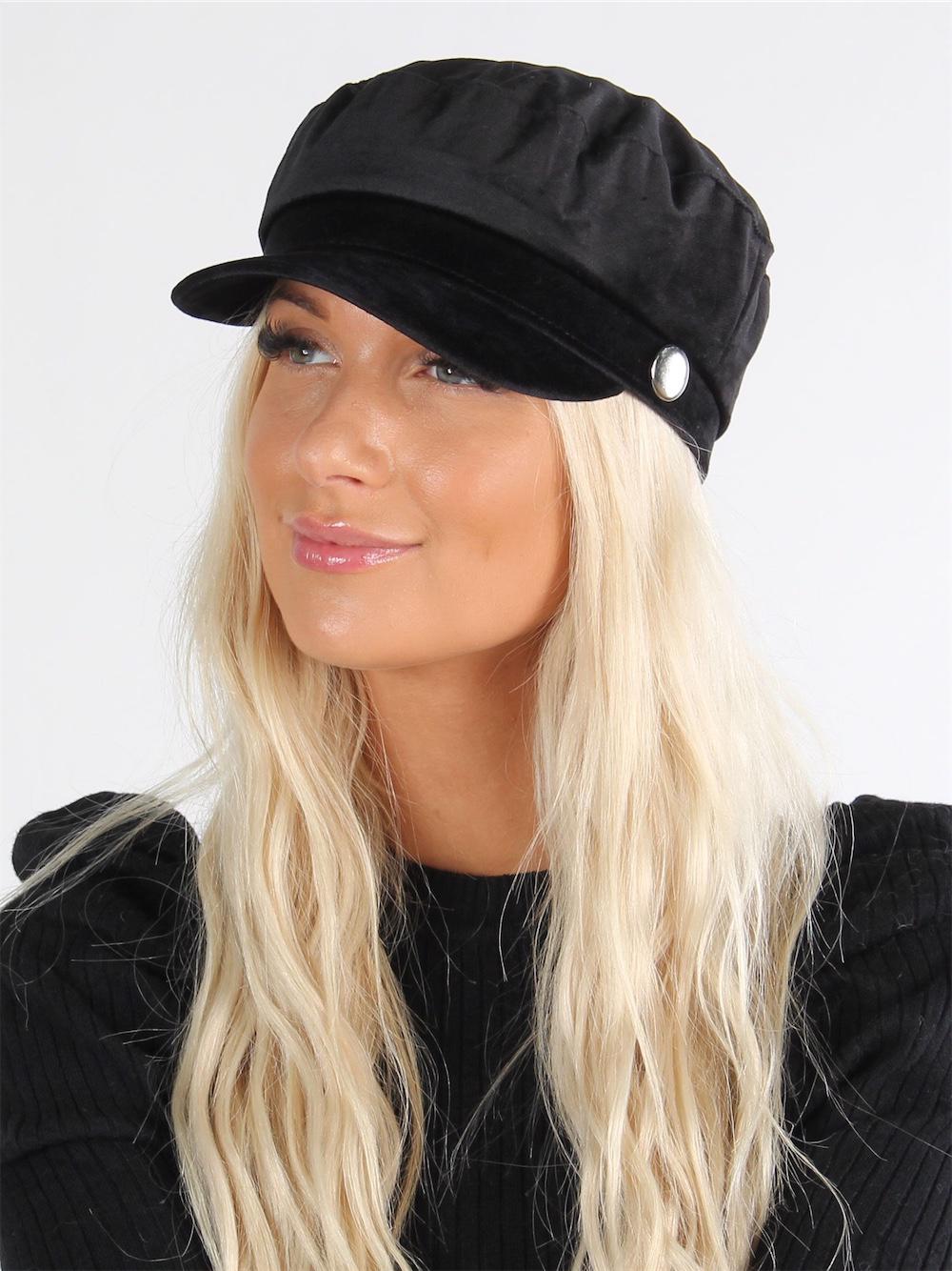 Falisha - Sort plain hat med skygge i velour