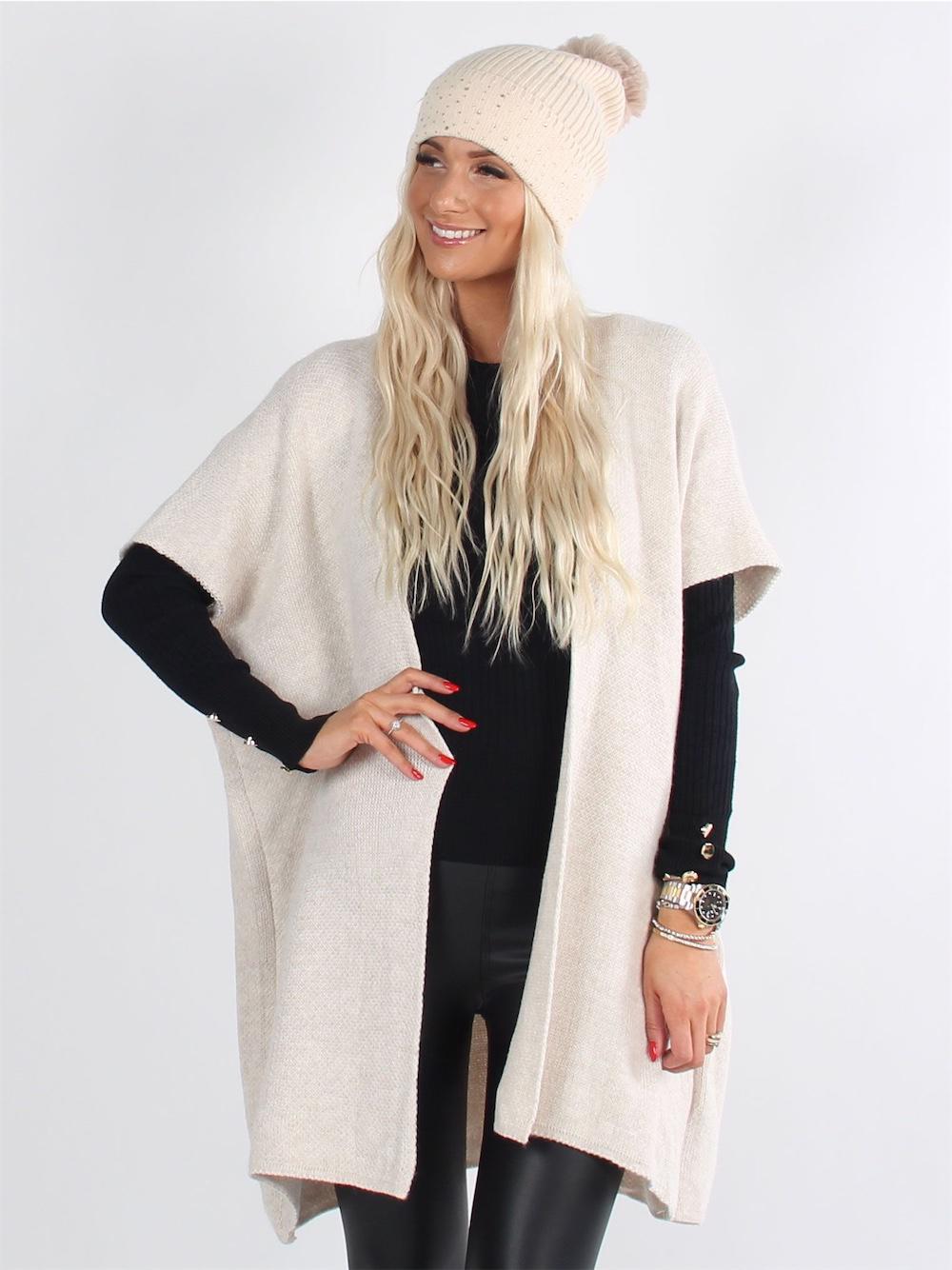 Saimine - Armygrøn simpel strikcardigan uden ærmer