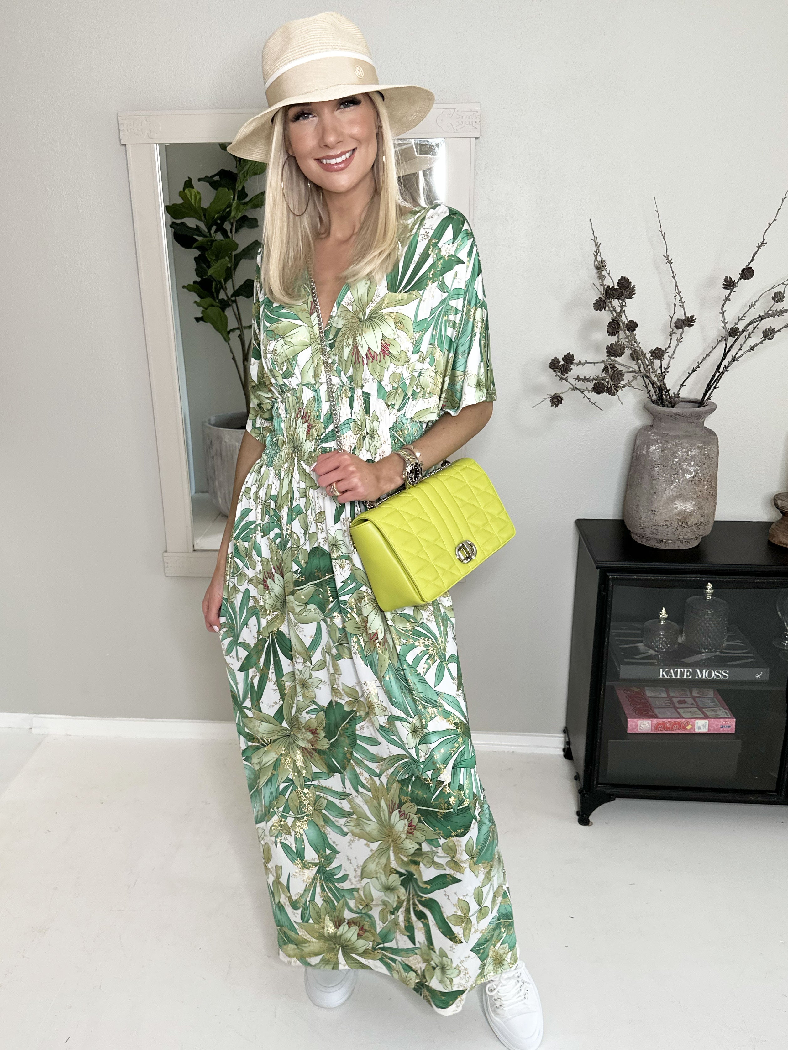 Pams - Lang elastisk kjole i krølfrit stof (bestseller)