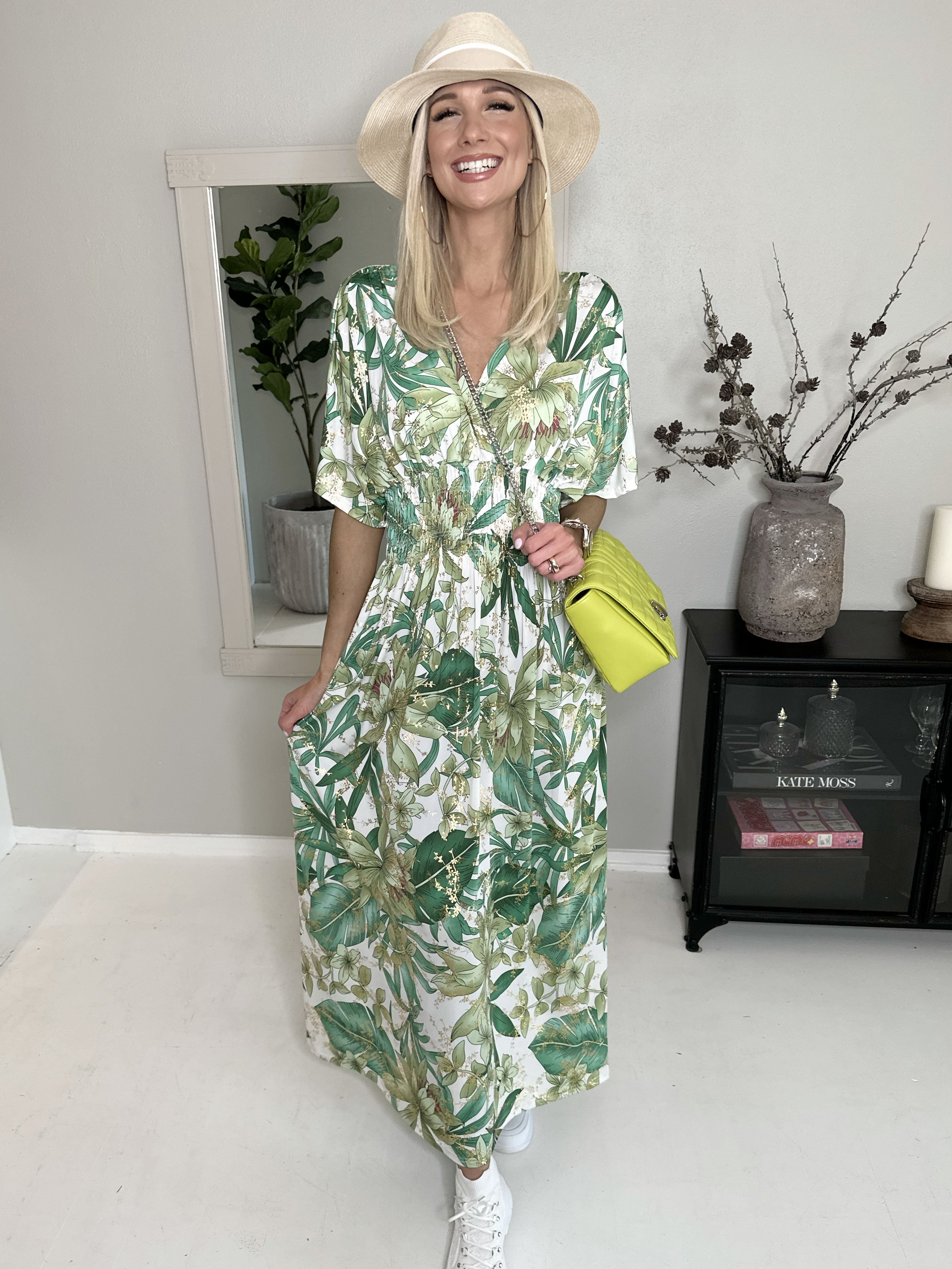 Pams - Lang elastisk kjole i krølfrit stof (bestseller)