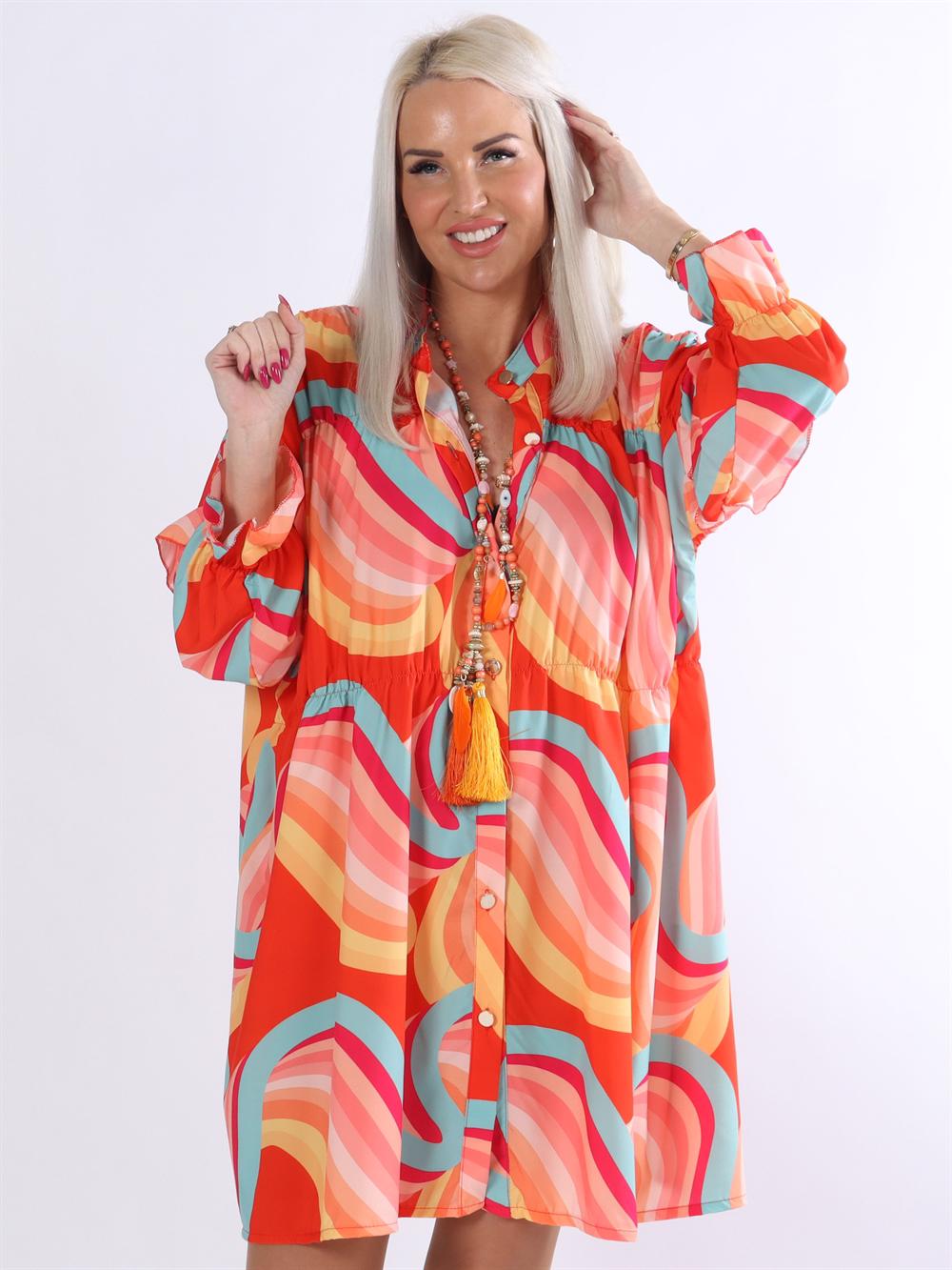 Monica Pattern - Mønstret tunikakjole med flæser