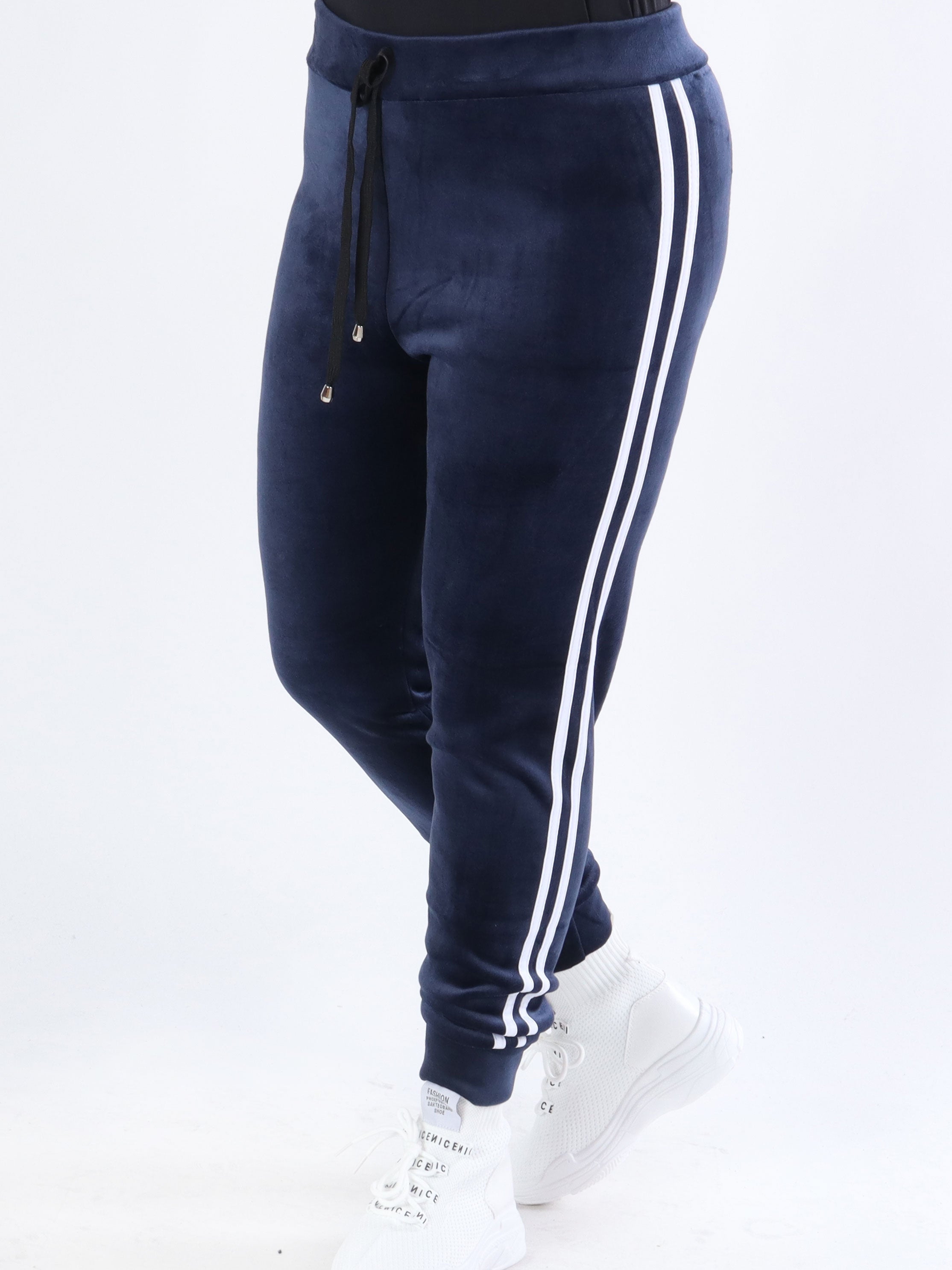 Achilla - Velour joggingbukser med hvide striber