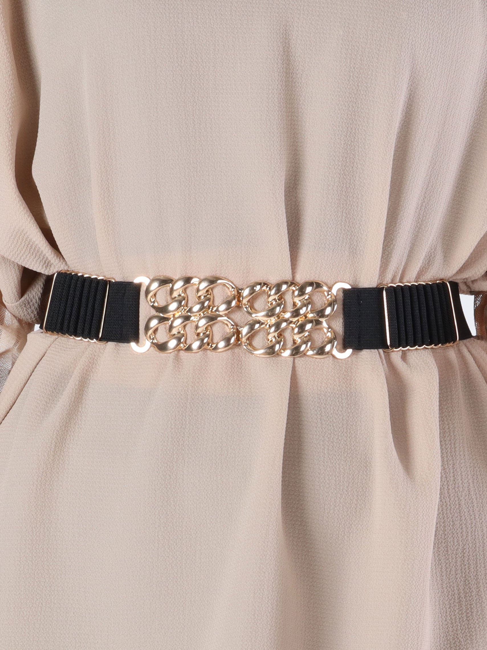 Inas - Sort elastik taljebælte med guld spænde