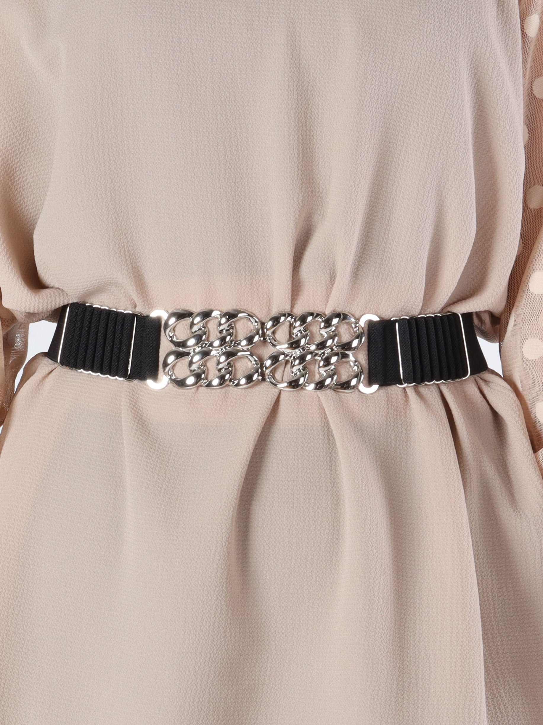 Inas - Sort elastik taljebælte med guld spænde