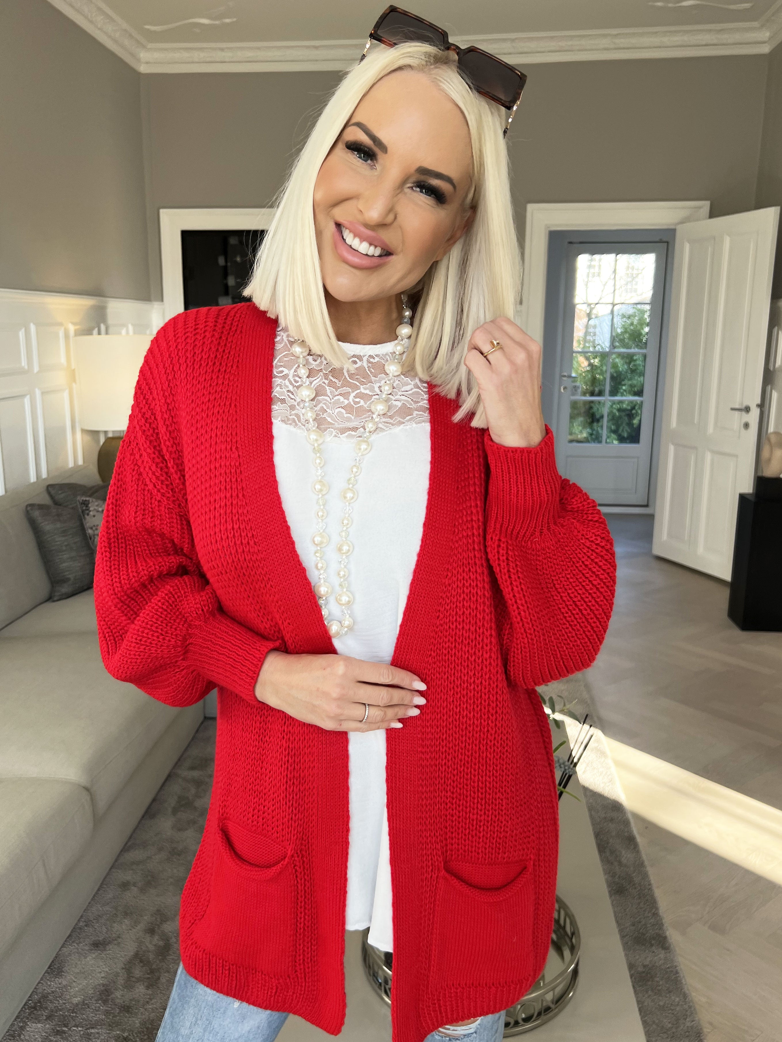 Sally Short - Sød strik cardigan med ballonærmer