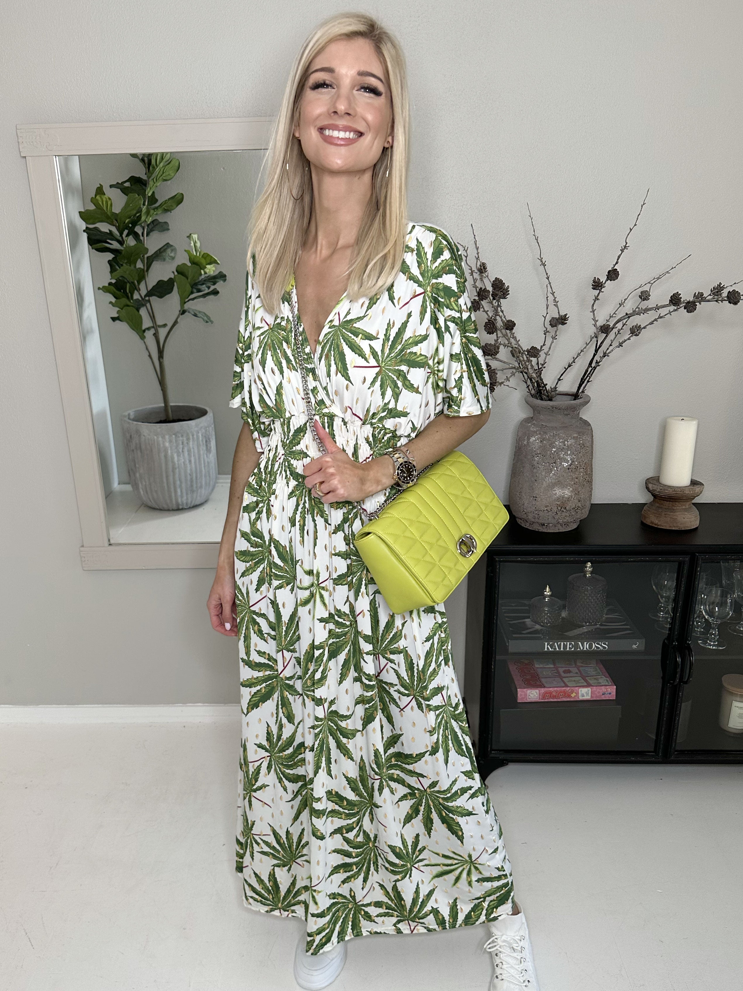 Pams Leaf - Lang elastisk kjole i krølfrit stof