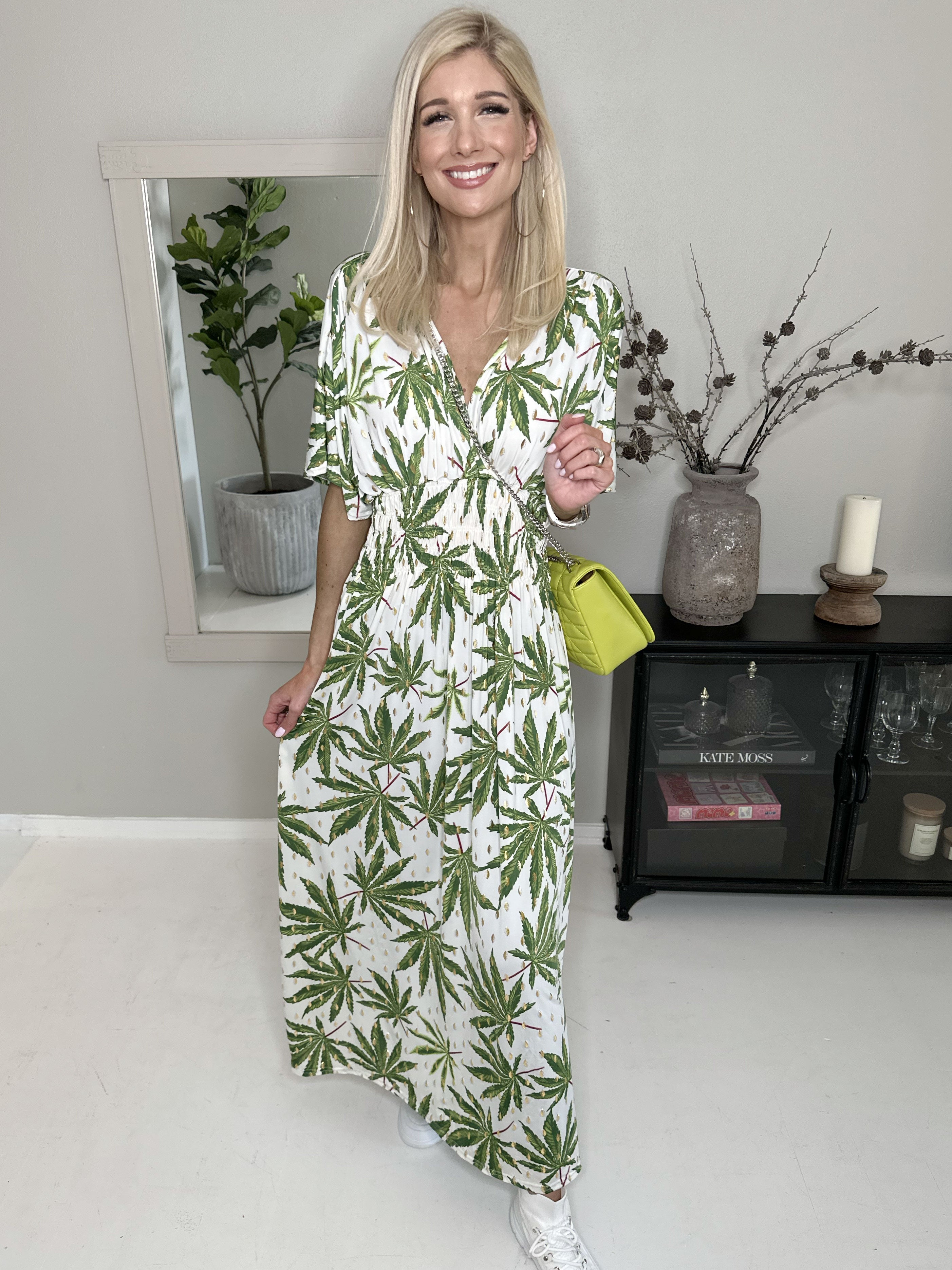 Pams Leaf - Lang elastisk kjole i krølfrit stof