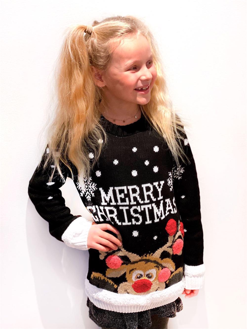 Christmas - Sort julestrik med rensdyr og snefnug