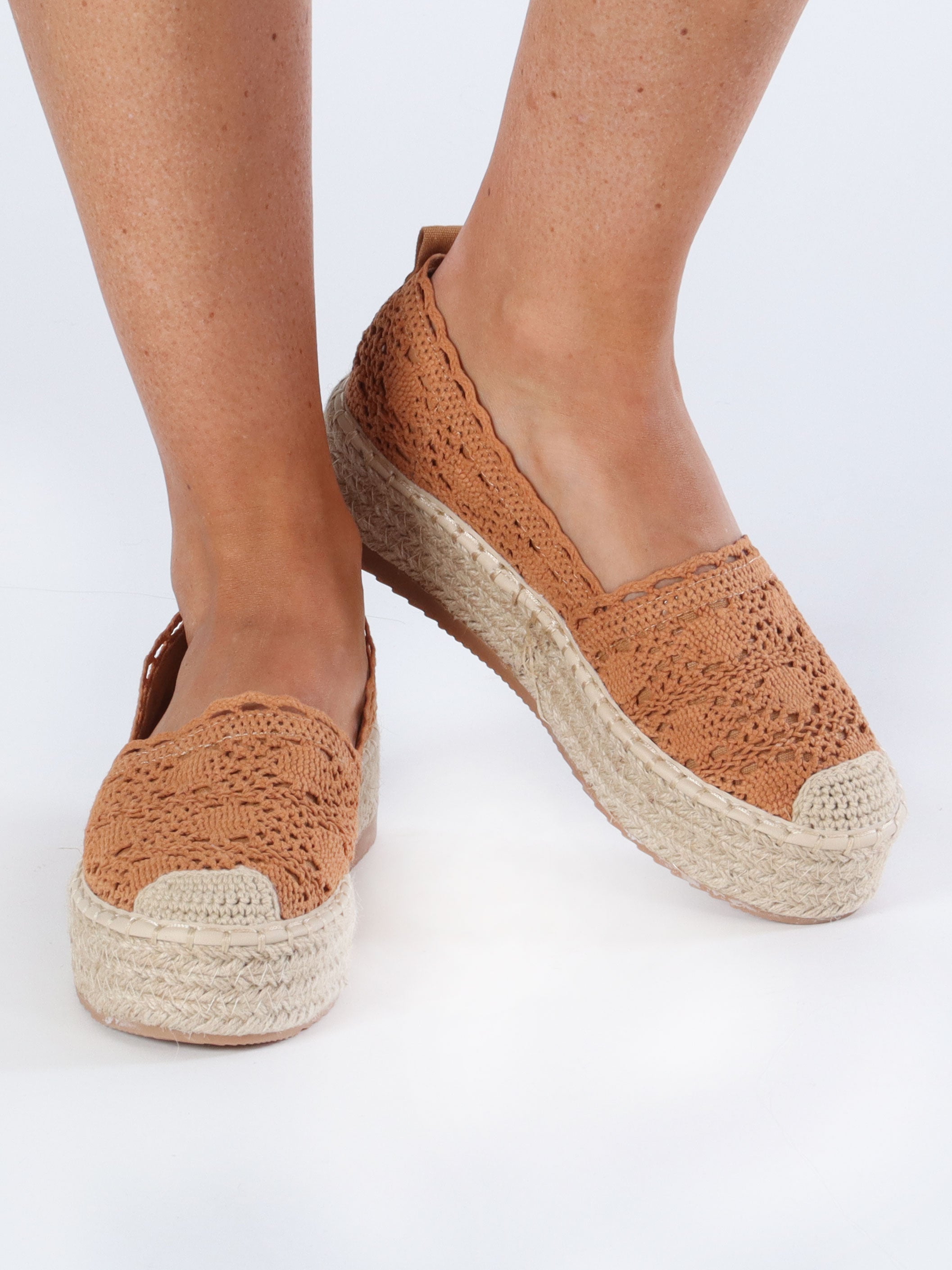 Sigrid - Camelfarvet espadrillos med plateau