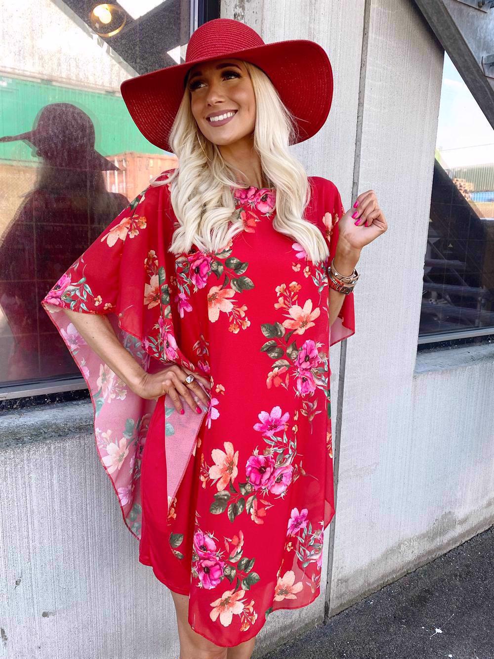 Kenya Flower - Tunikakjole med chiffonlag i blomsterprint