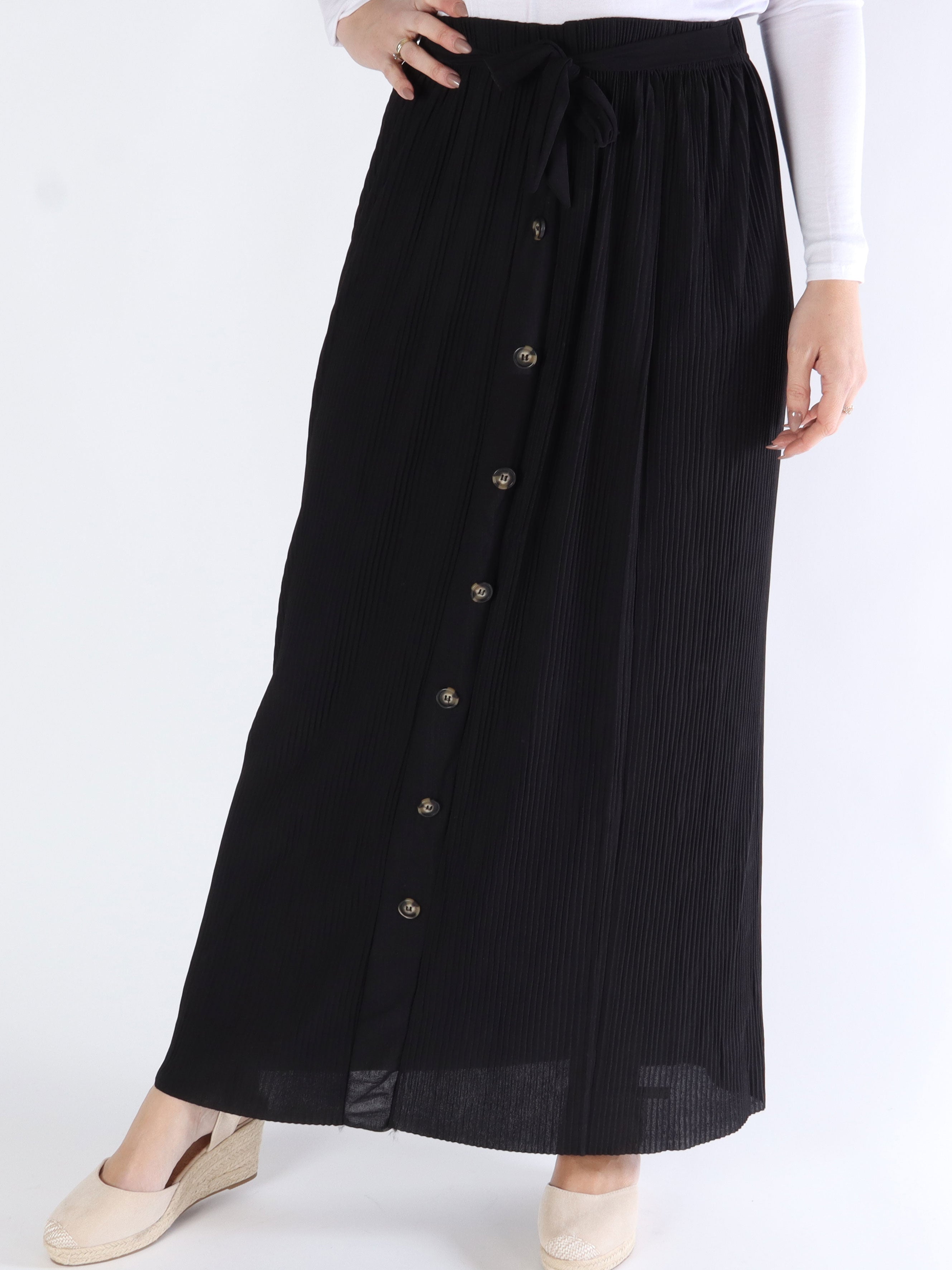 Andrea - Lang plisseret nederdel med knapper