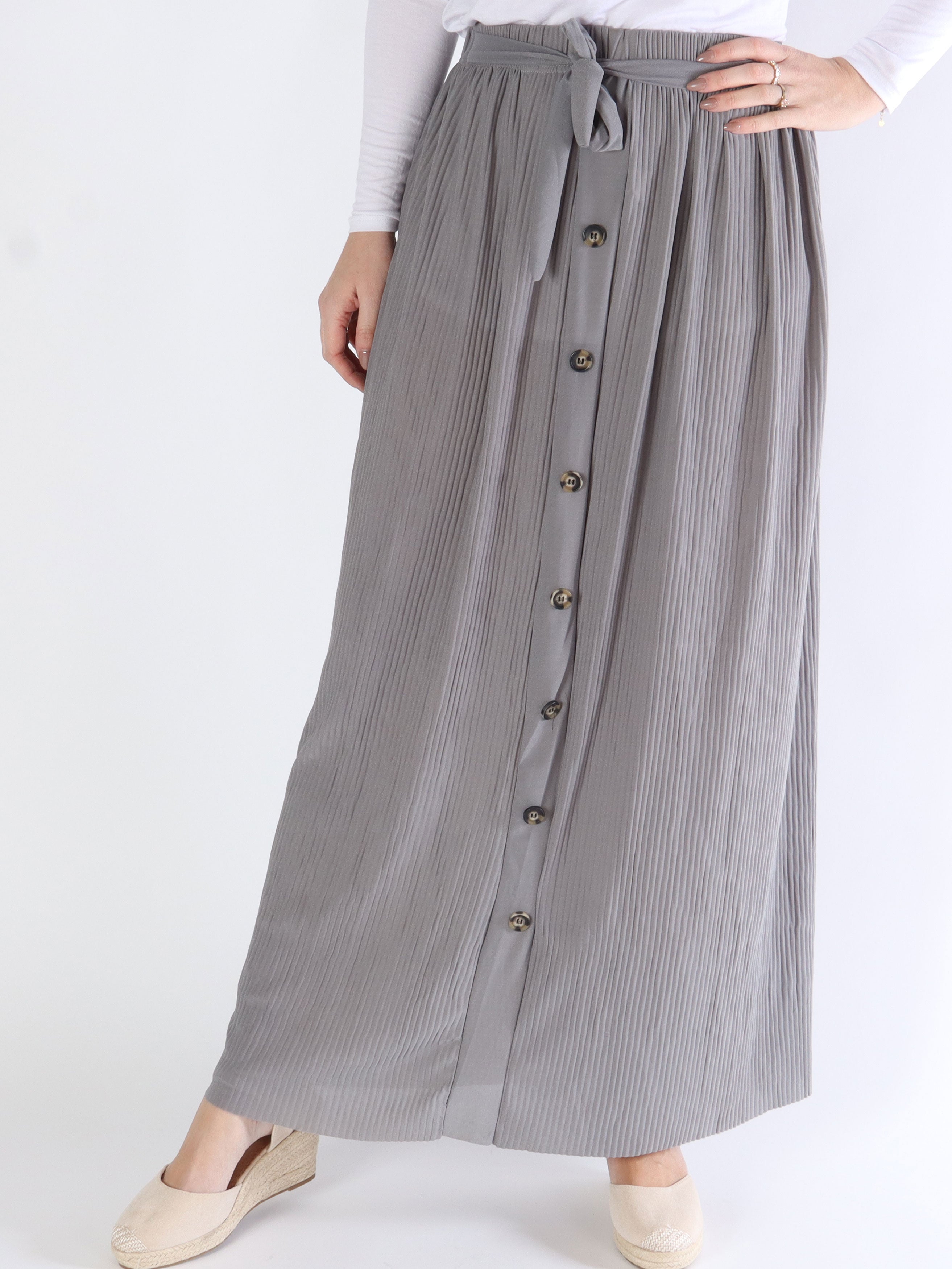 Andrea - Lang plisseret nederdel med knapper