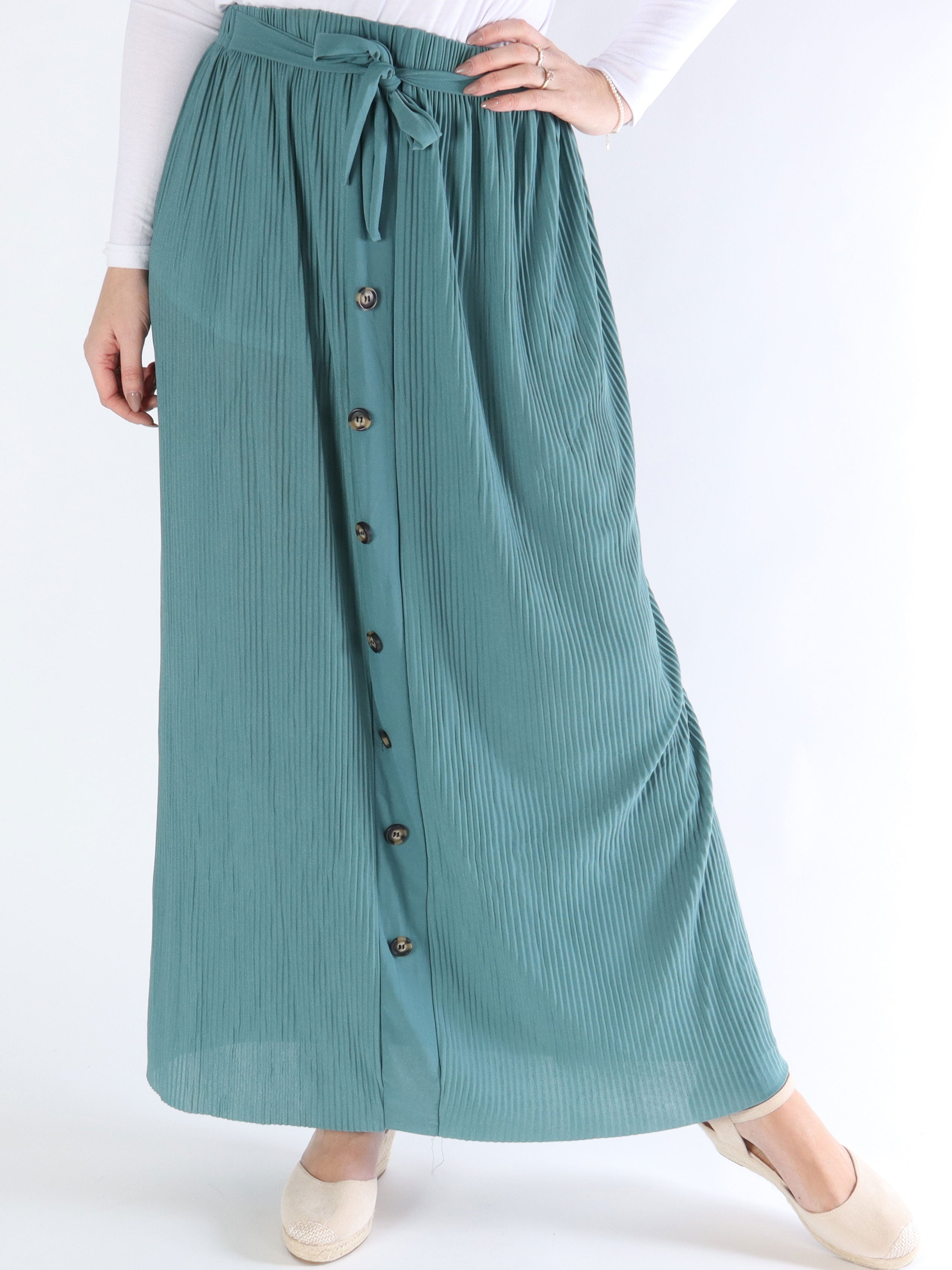 Andrea - Lang plisseret nederdel med knapper