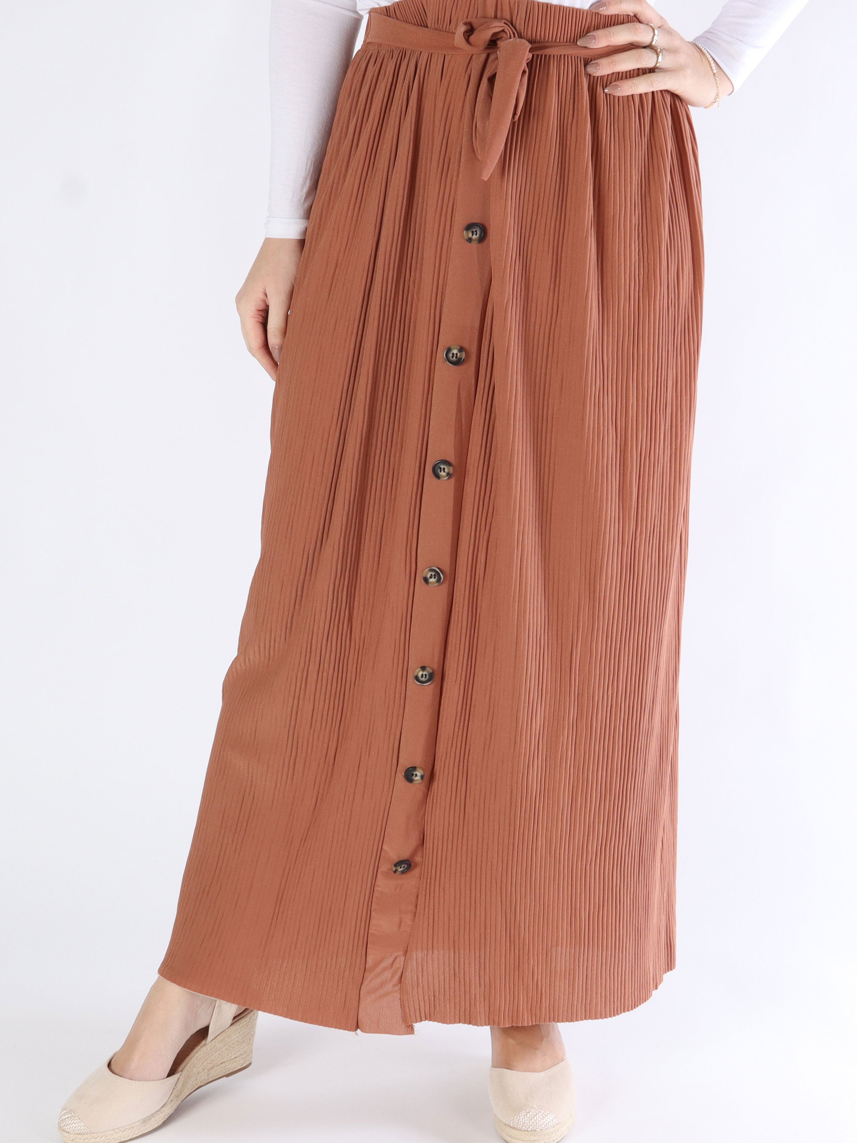 Andrea - Lang plisseret nederdel med knapper