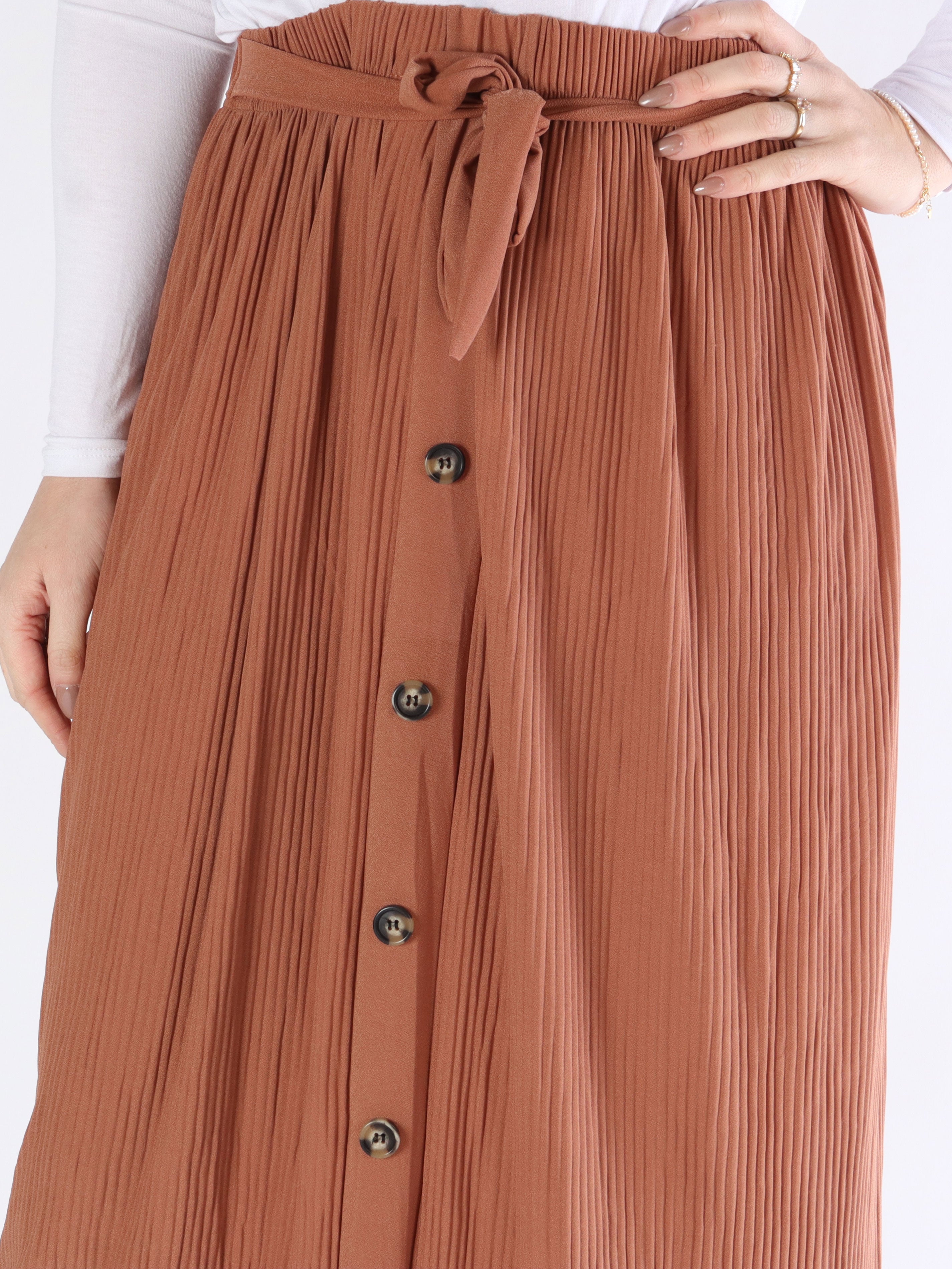 Andrea - Lang plisseret nederdel med knapper