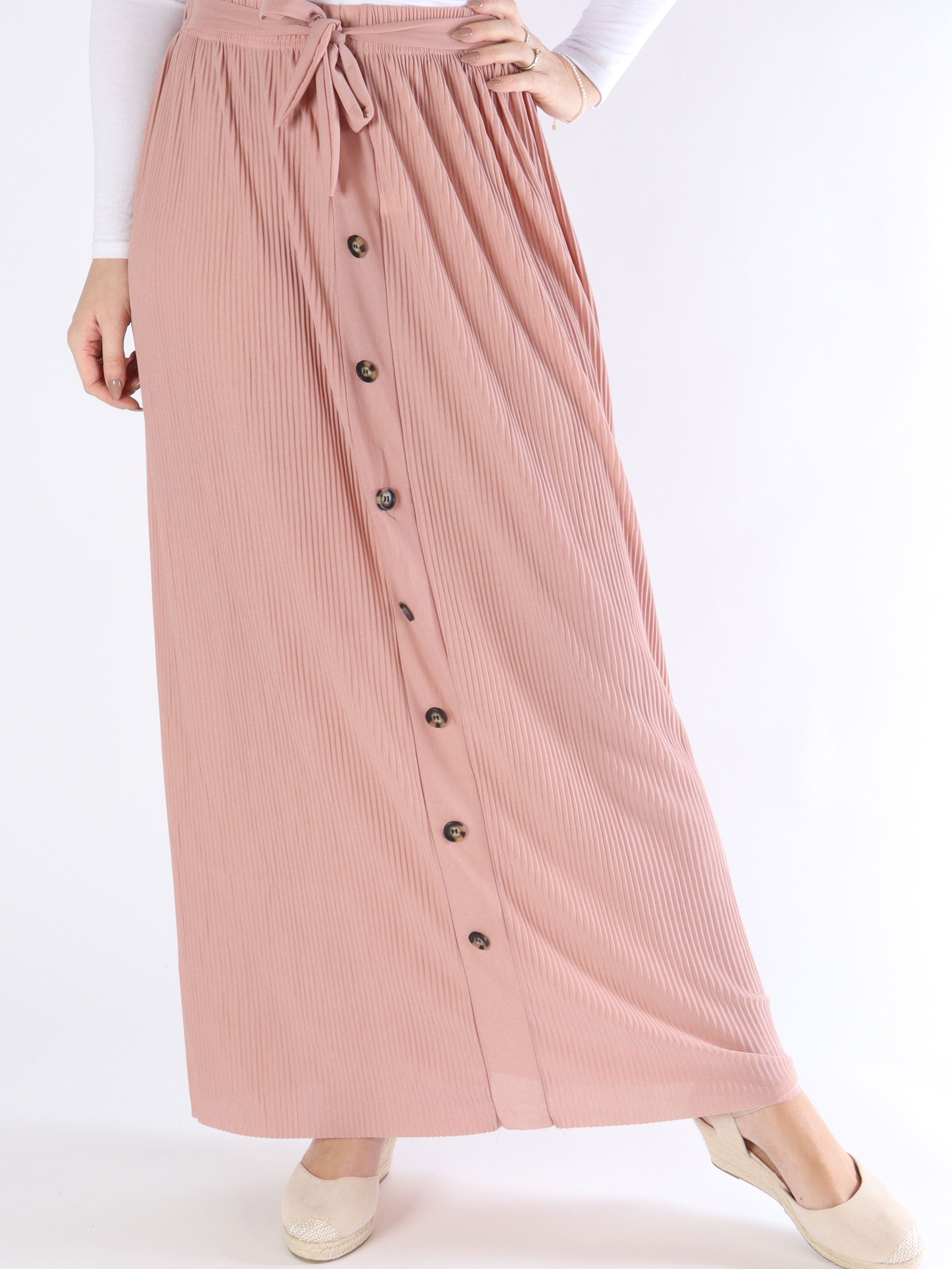 Andrea - Lang plisseret nederdel med knapper