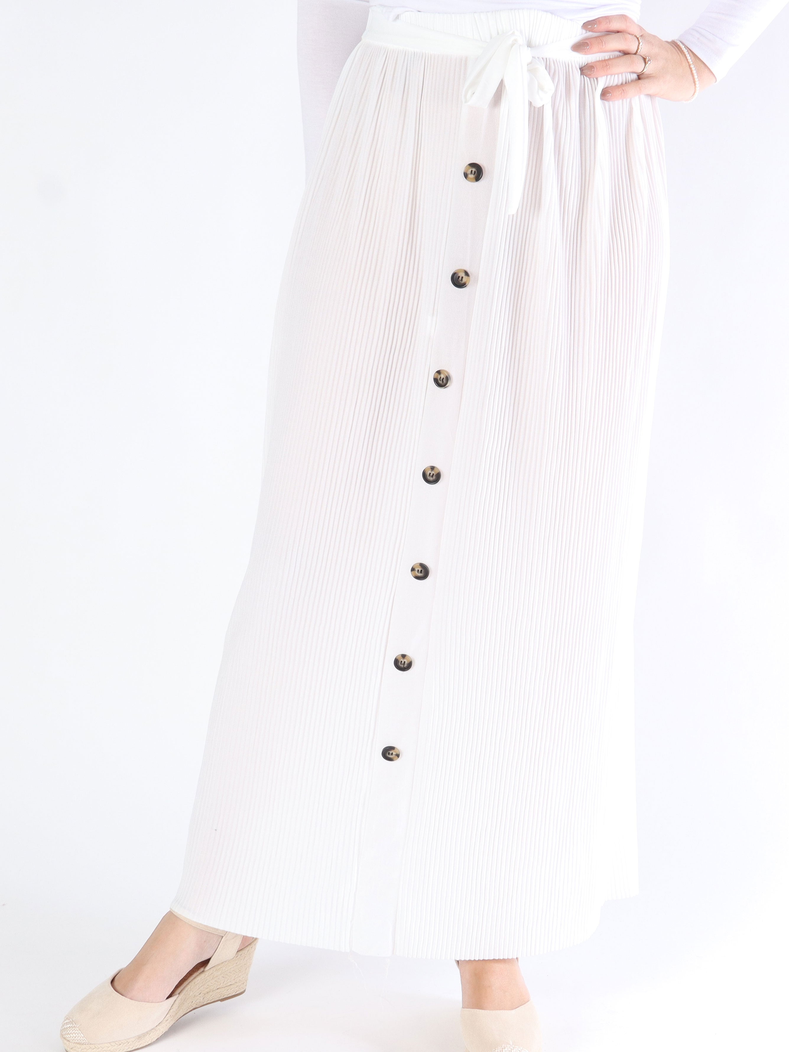 Andrea - Lang plisseret nederdel med knapper