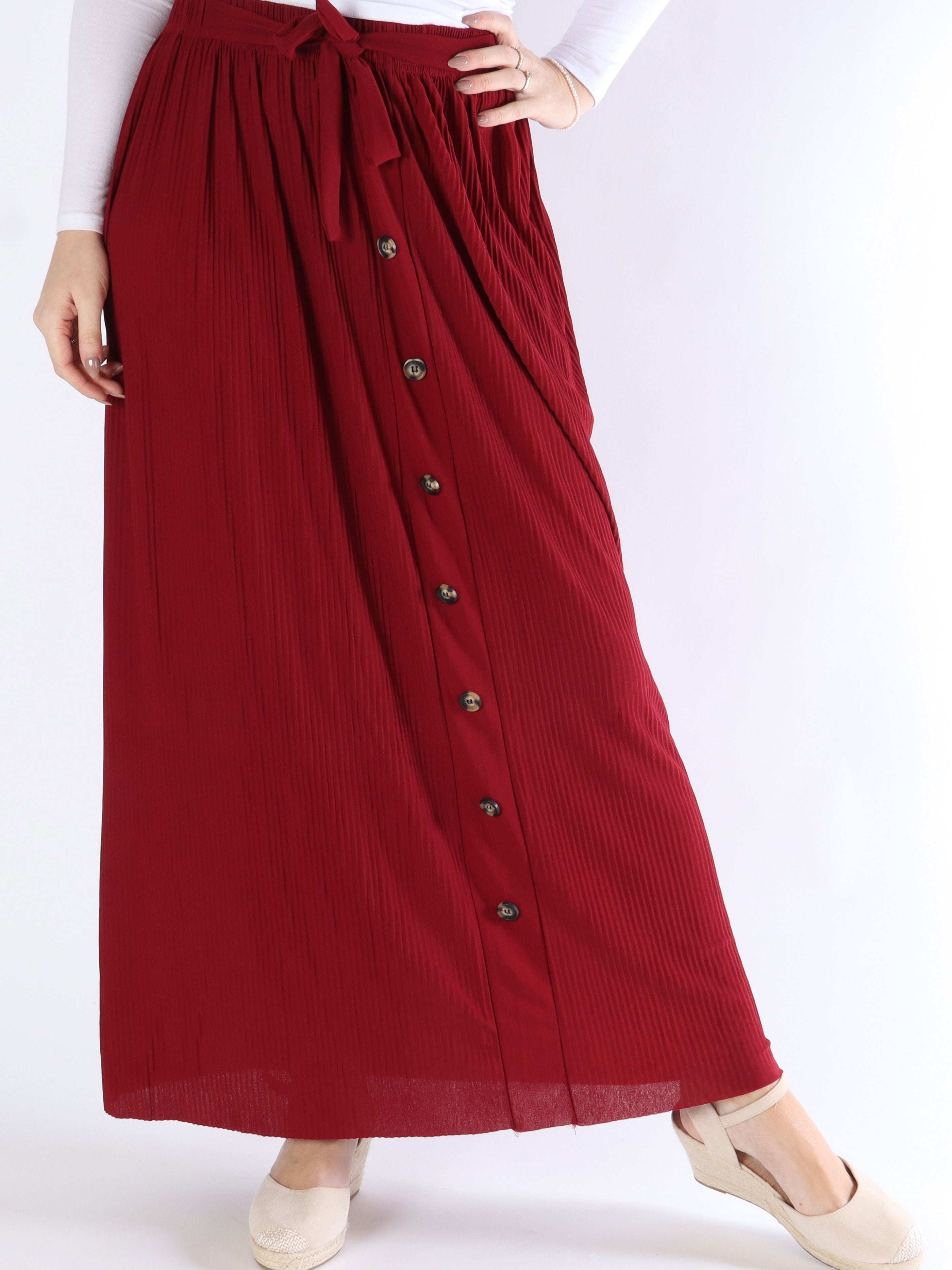 Andrea - Lang plisseret nederdel med knapper