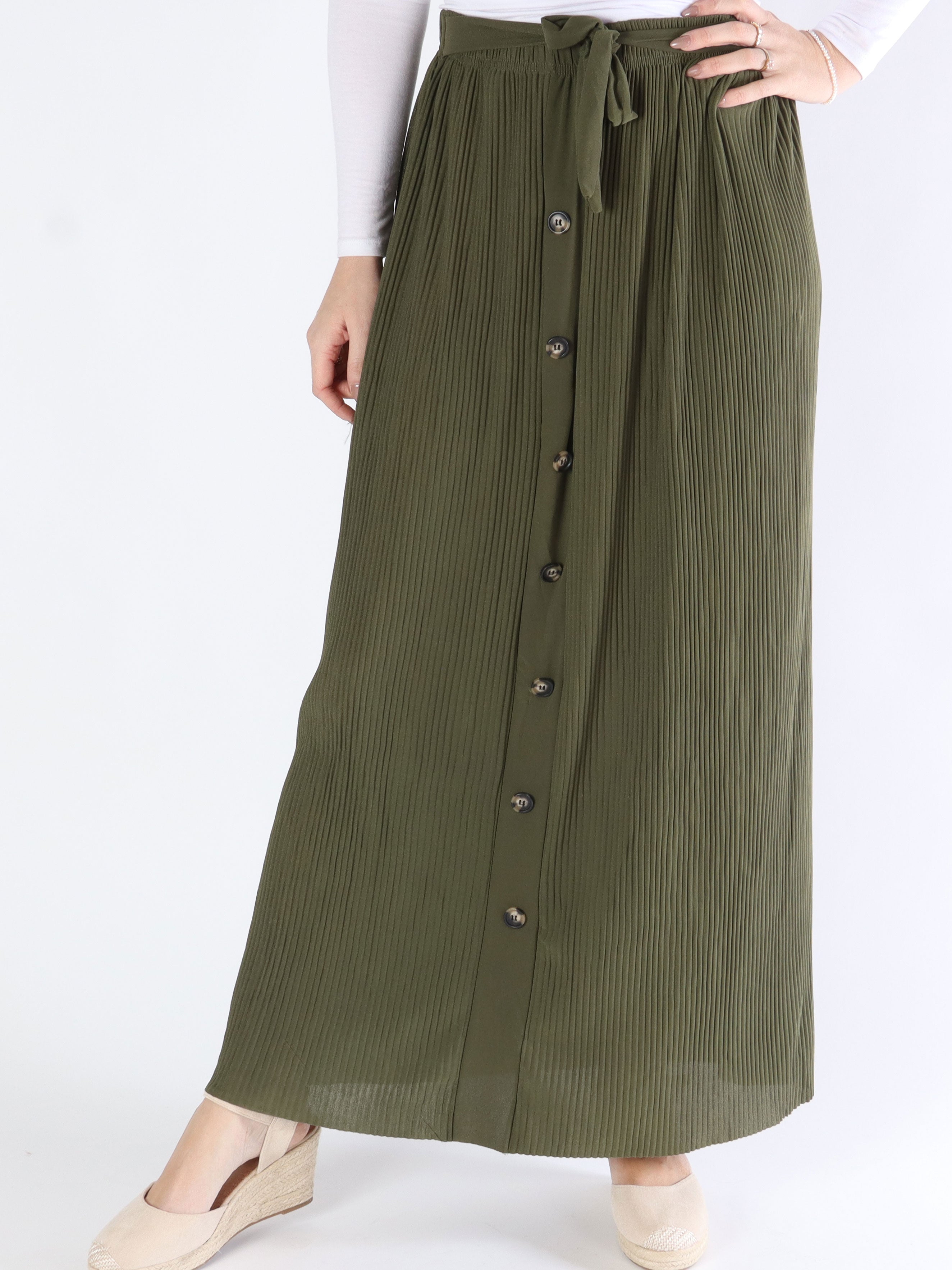 Andrea - Lang plisseret nederdel med knapper