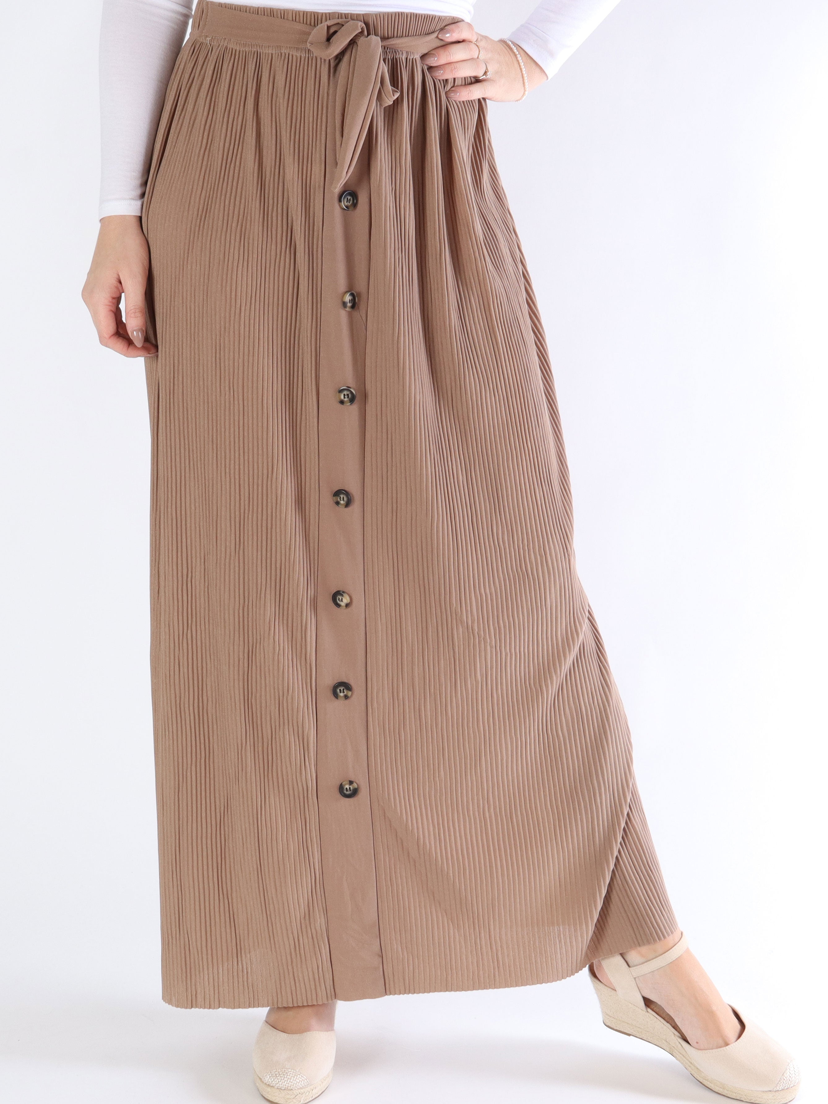 Andrea - Lang plisseret nederdel med knapper