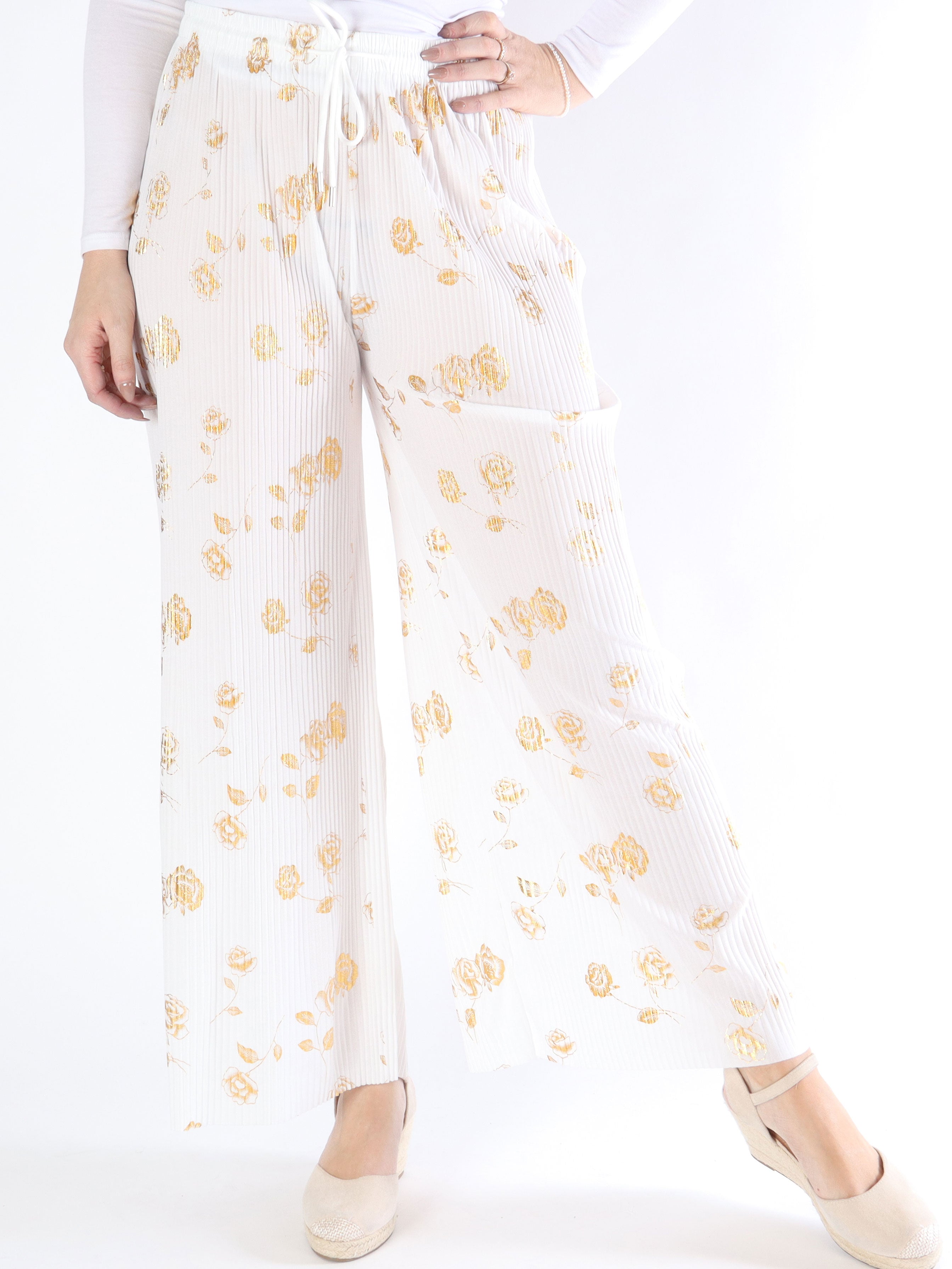 Alpha - Plisserede bukser med guldblomster