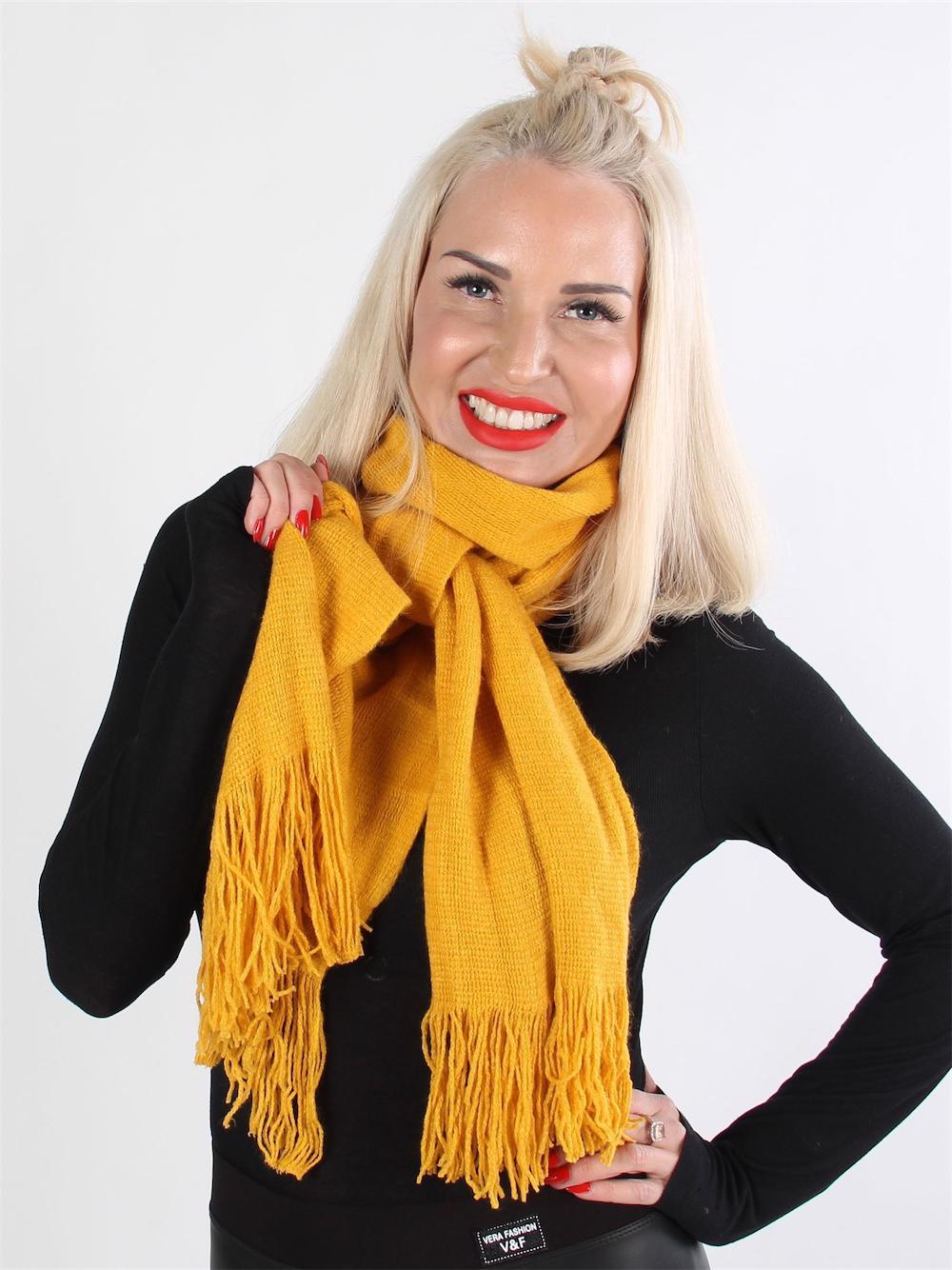 Emmely - Sort simpelt halstørklæde med frynser