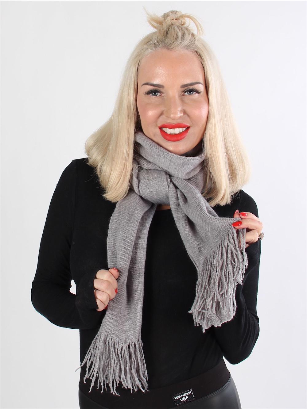 Emmely - Sort simpelt halstørklæde med frynser