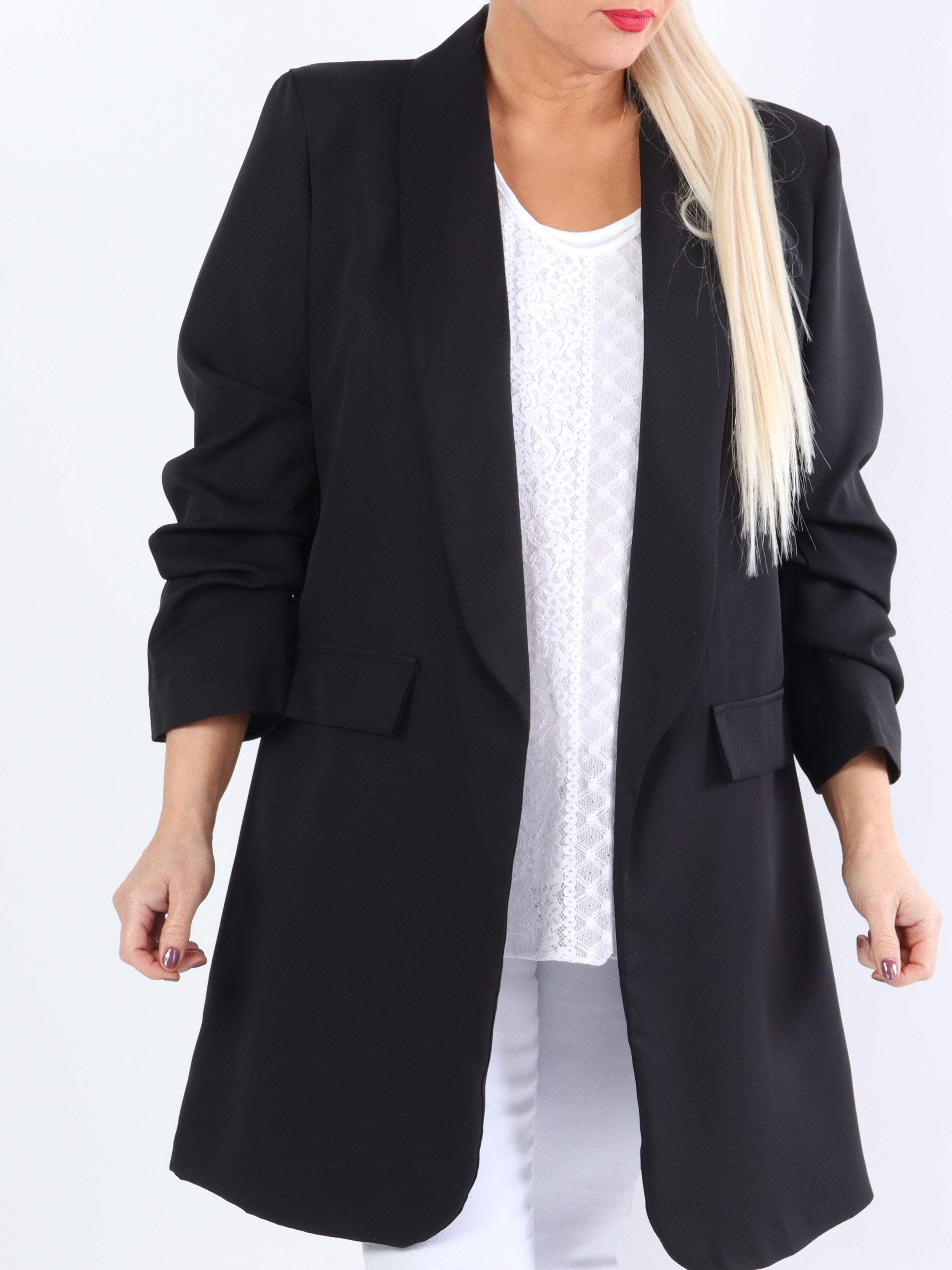 Mila Long - Stilren blazer med rynk på ærmet