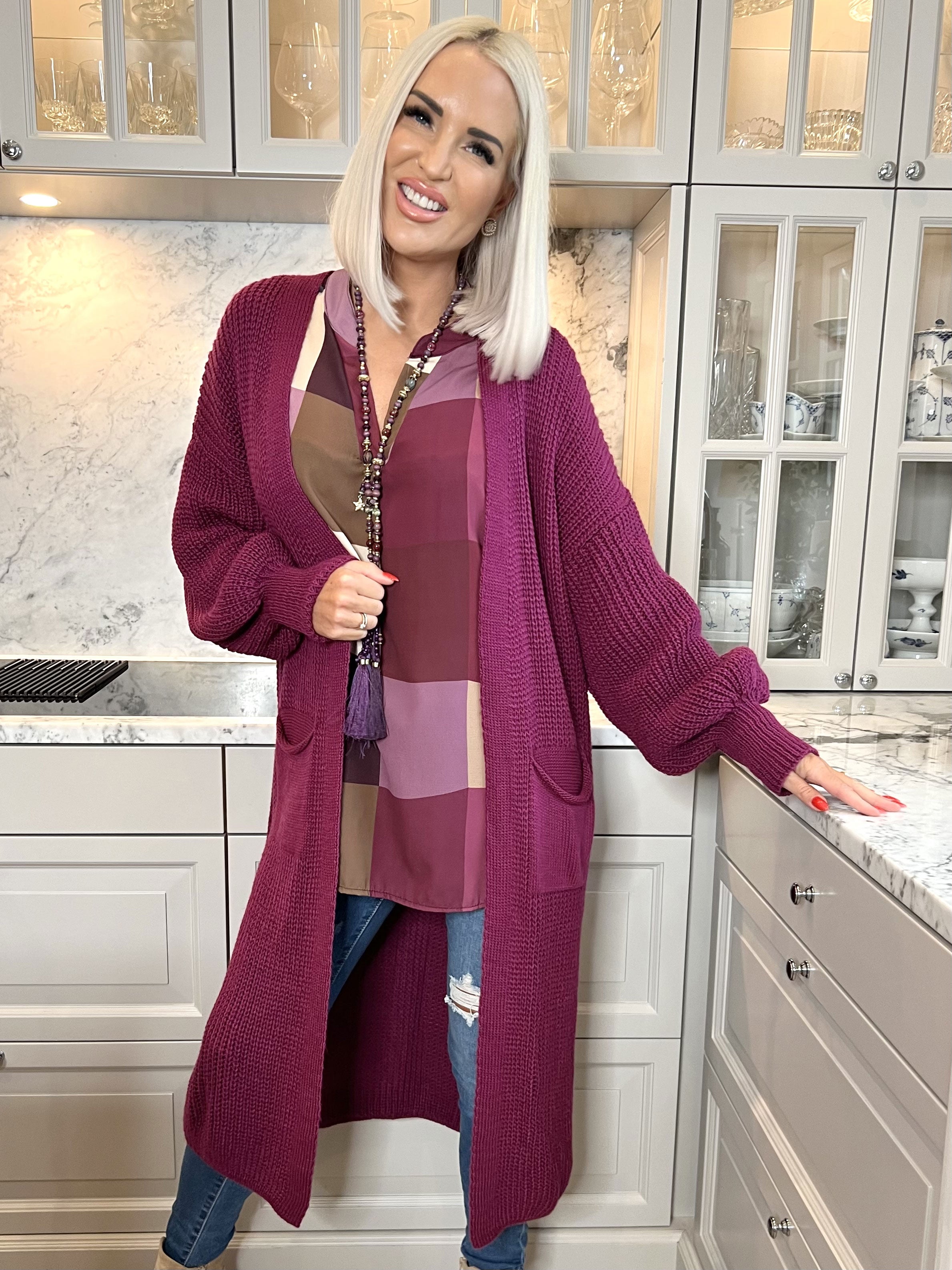 Sally - Strik cardigan med ballonærmer