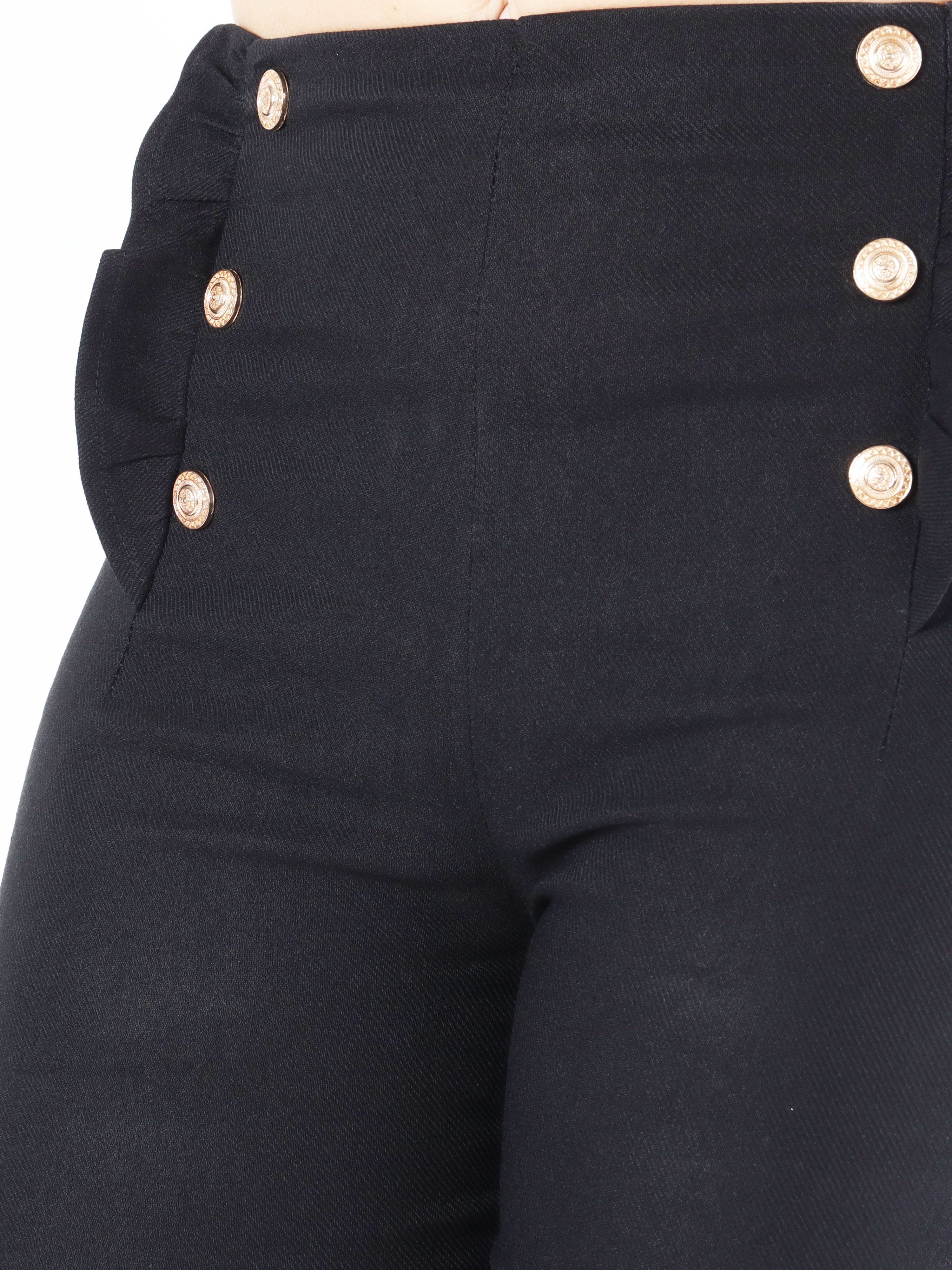 Kaya - Bukser med guld knapper og flæsekant