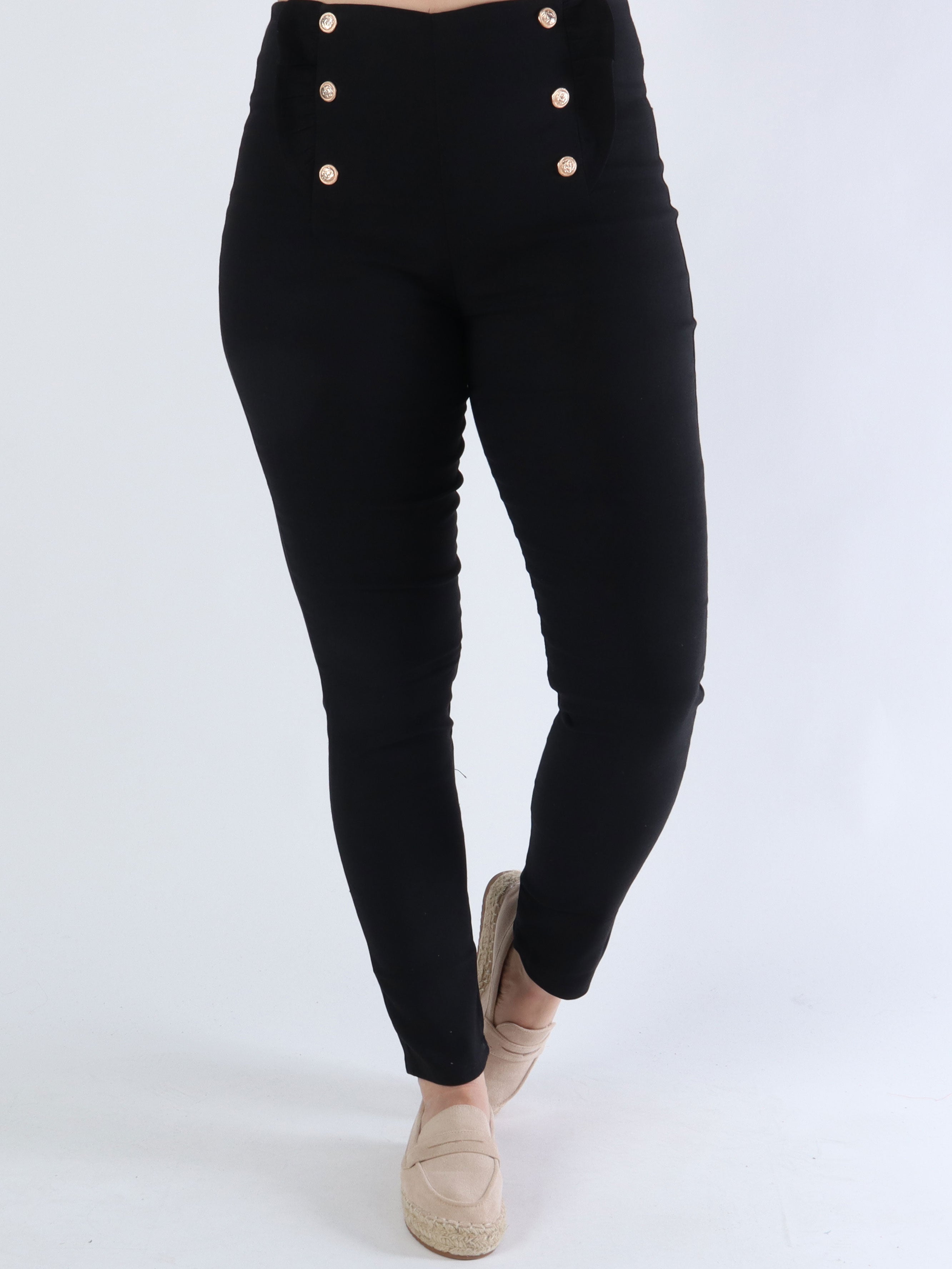 Kaya - Bukser med guld knapper og flæsekant