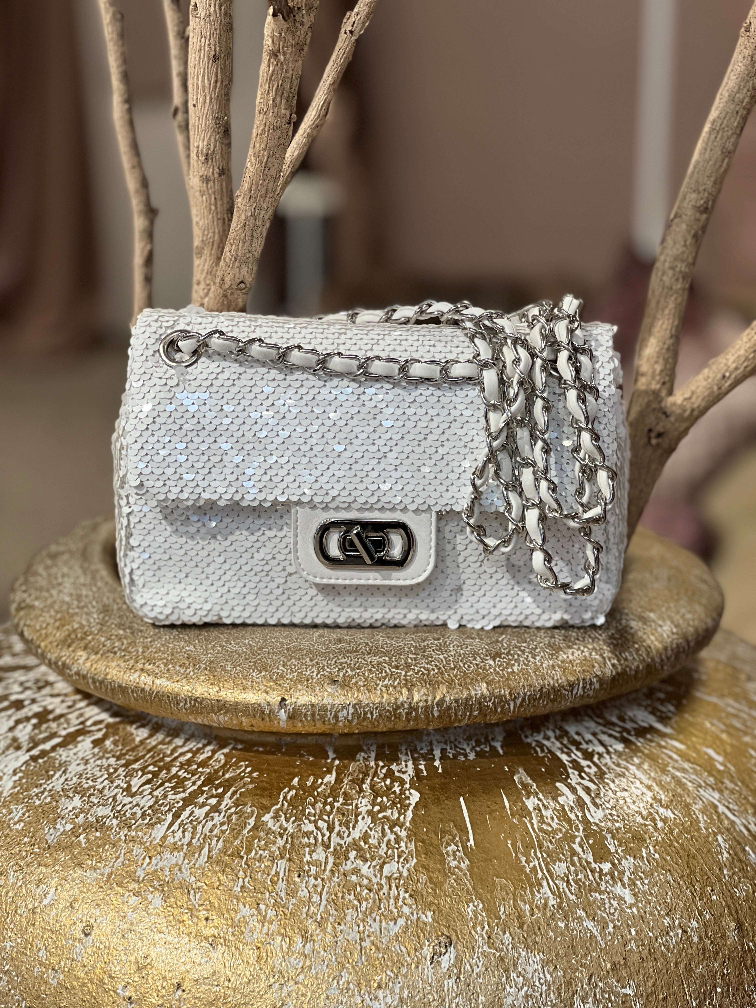 Alina - Paillet taske med sølv kæde