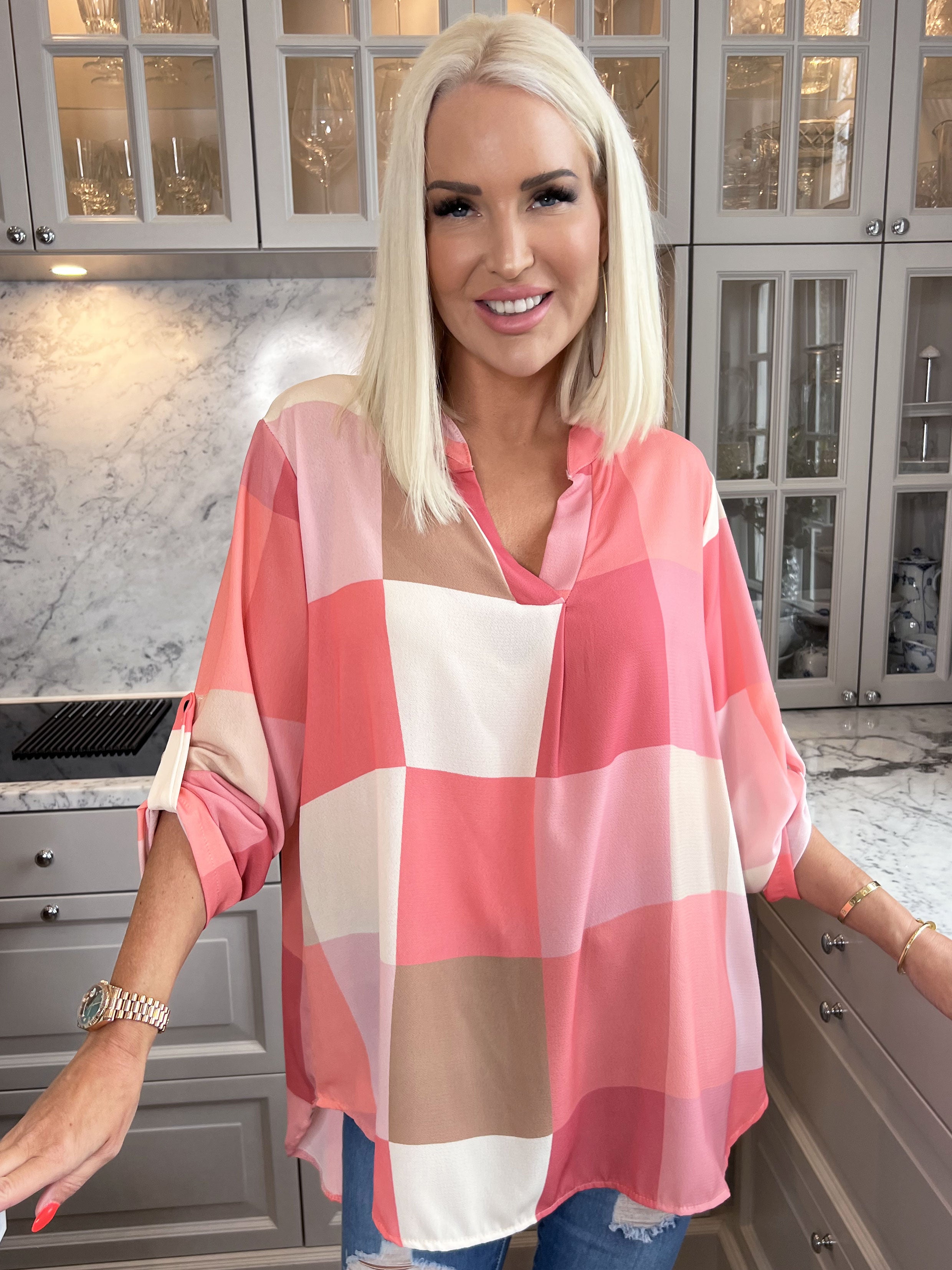 Vanesa - Lang ternet flerfarvet tunika