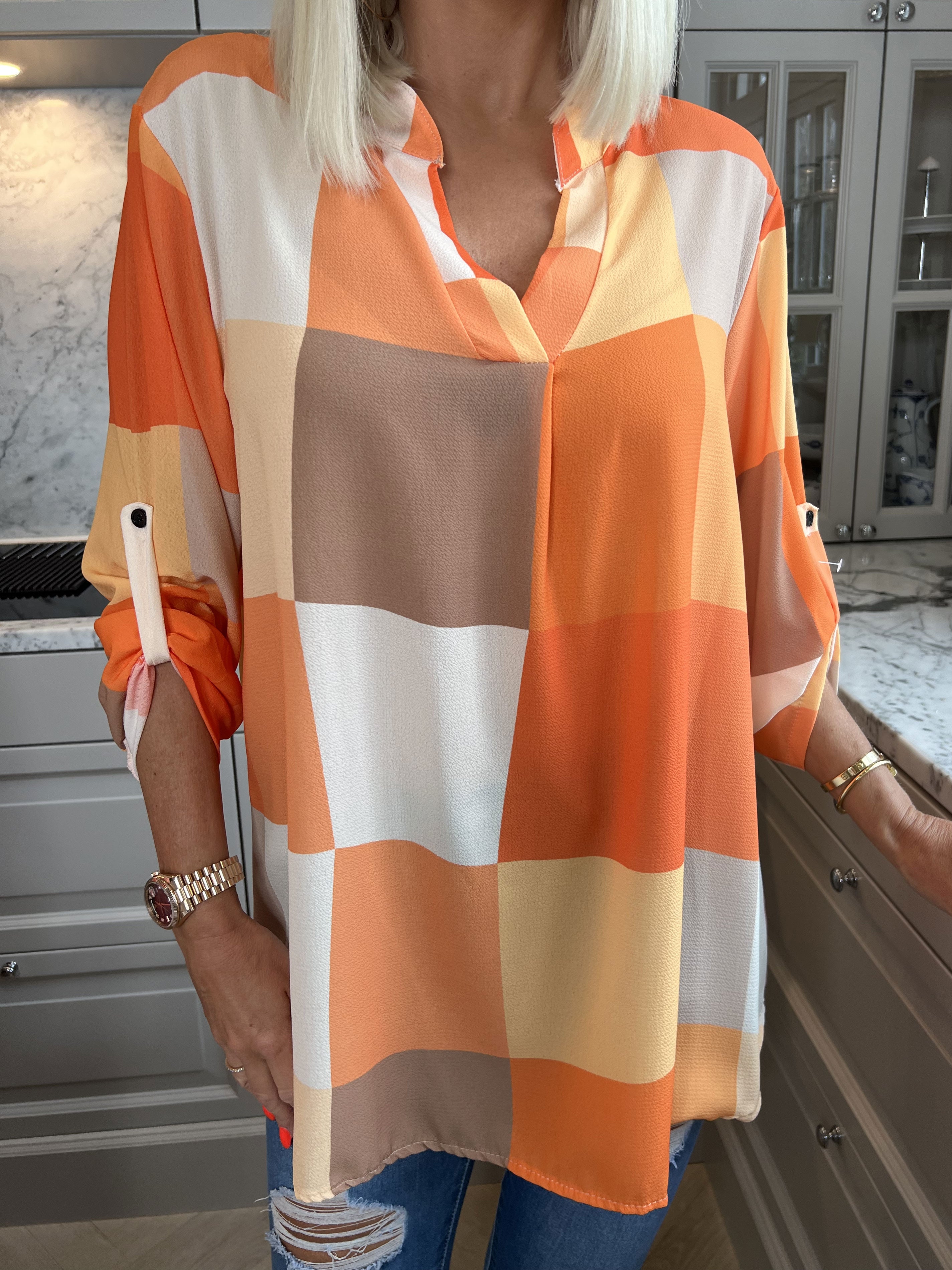 Vanesa - Lang ternet flerfarvet tunika